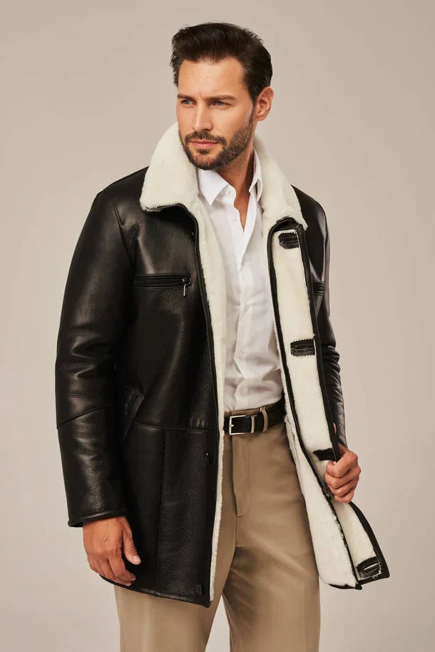 Sowachi Men's Black Shearling Leather Coats