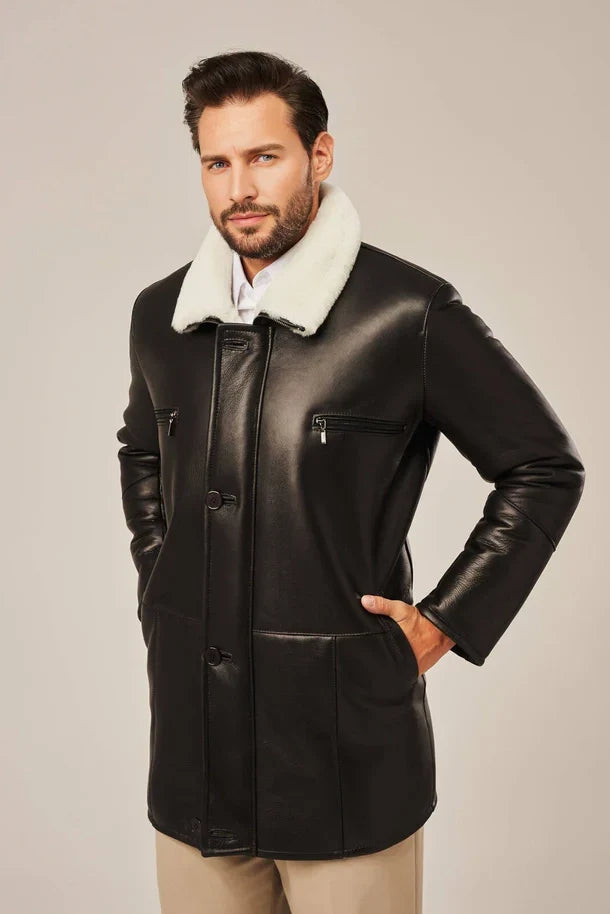 Sowachi Men's Black Shearling Leather Coats