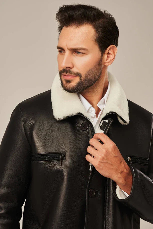 Sowachi Men's Black Shearling Leather Coats