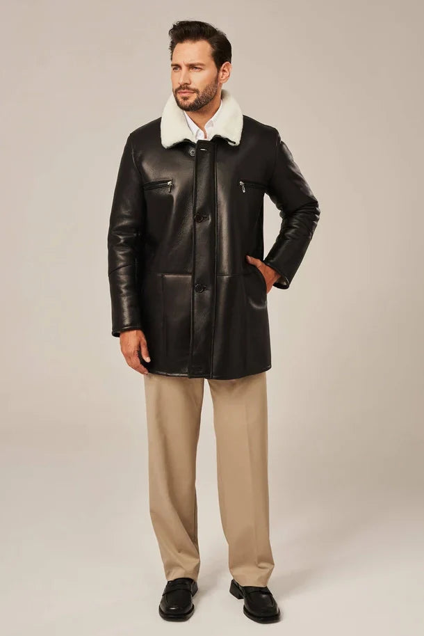 Sowachi Men's Black Shearling Leather Coats