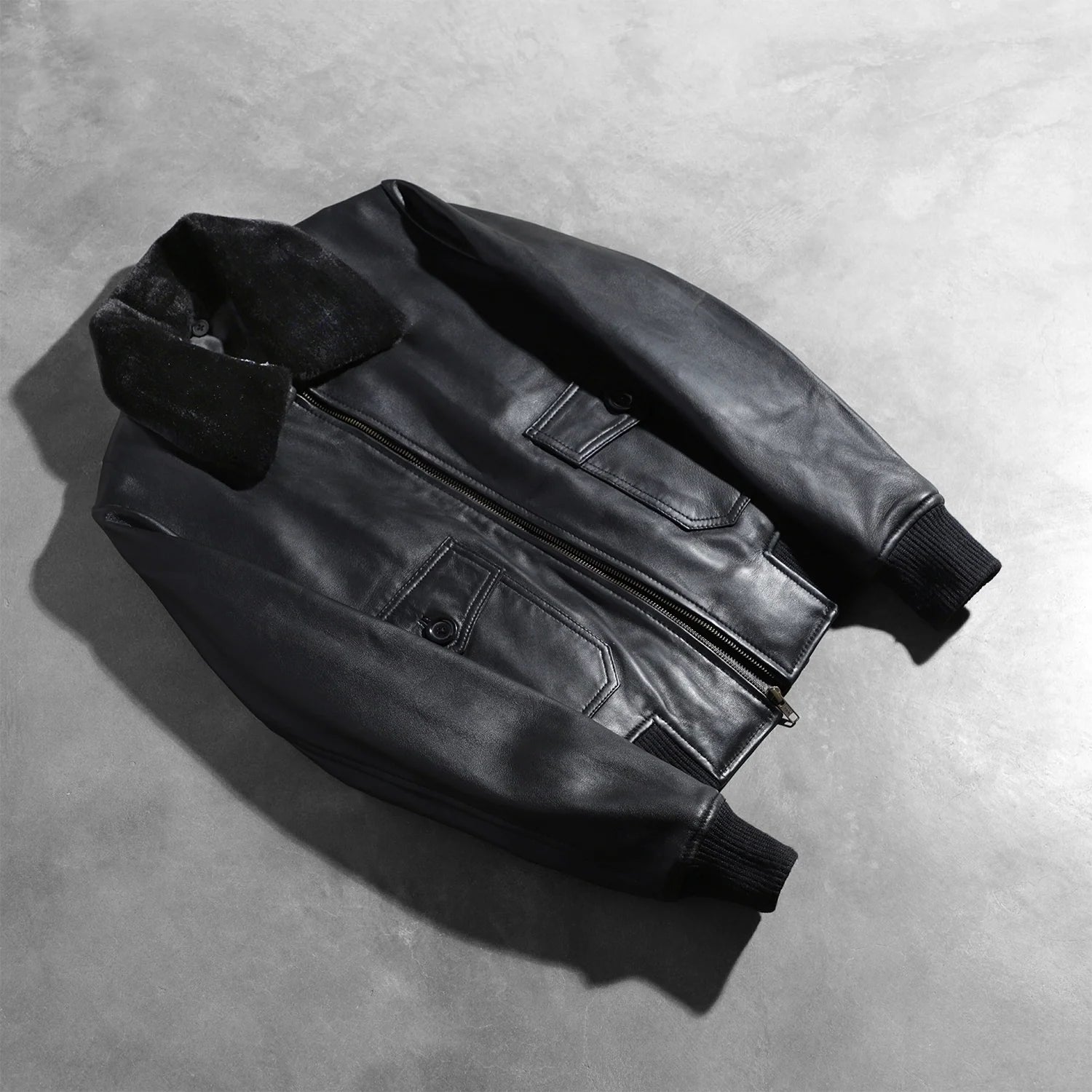 Sowachi Stella G-1 Black Leather Bomber Jacket