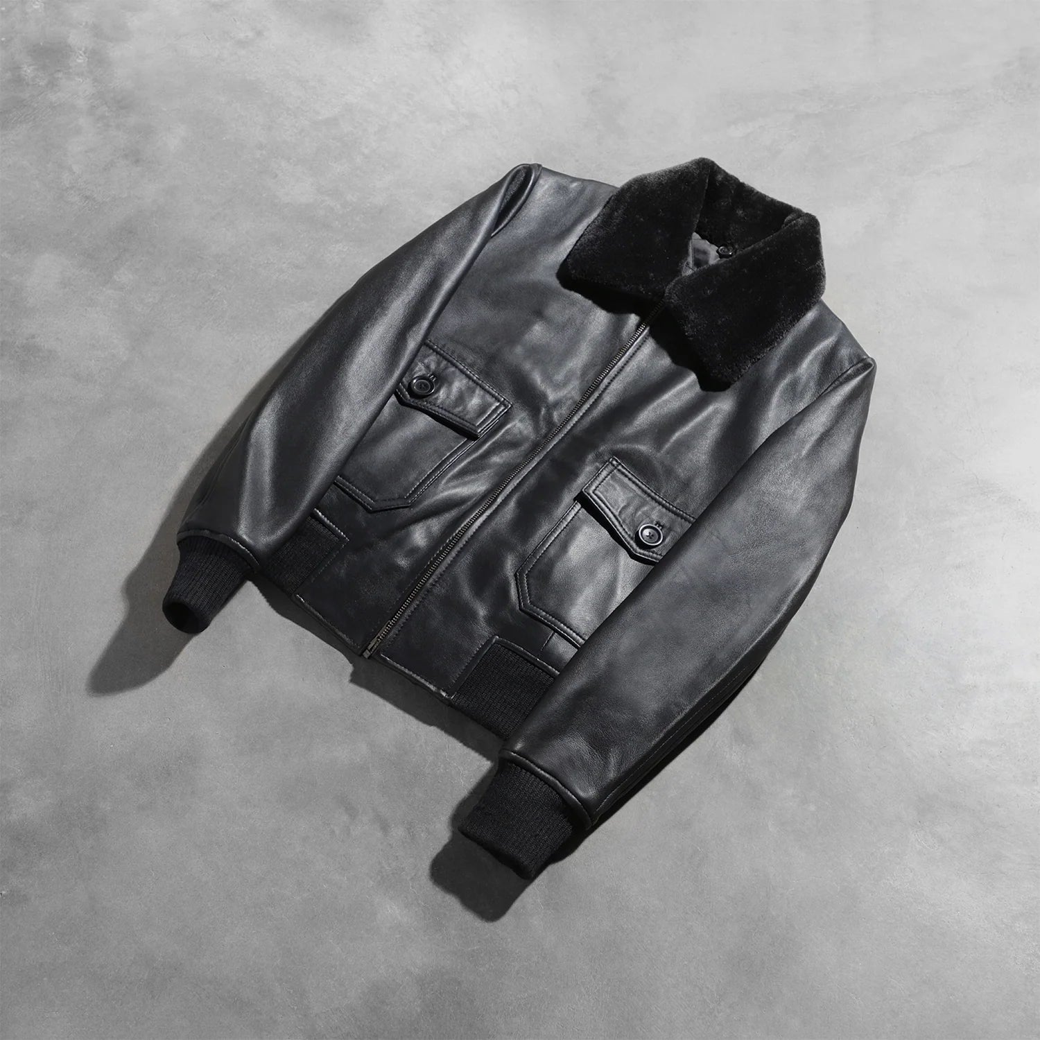 Sowachi Stella G-1 Black Leather Bomber Jacket