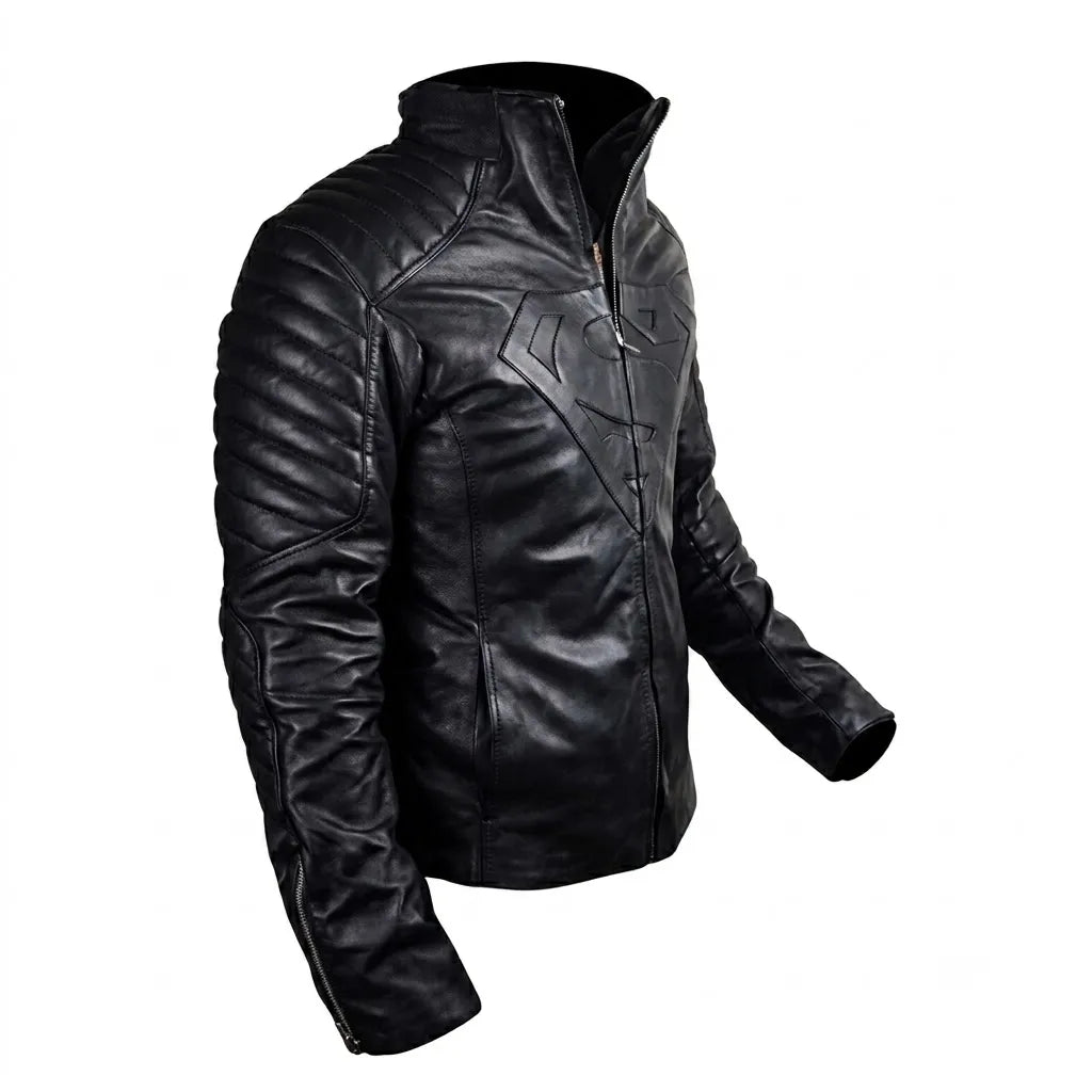 Sowachi Superman Black Leather Biker Jacket For Men