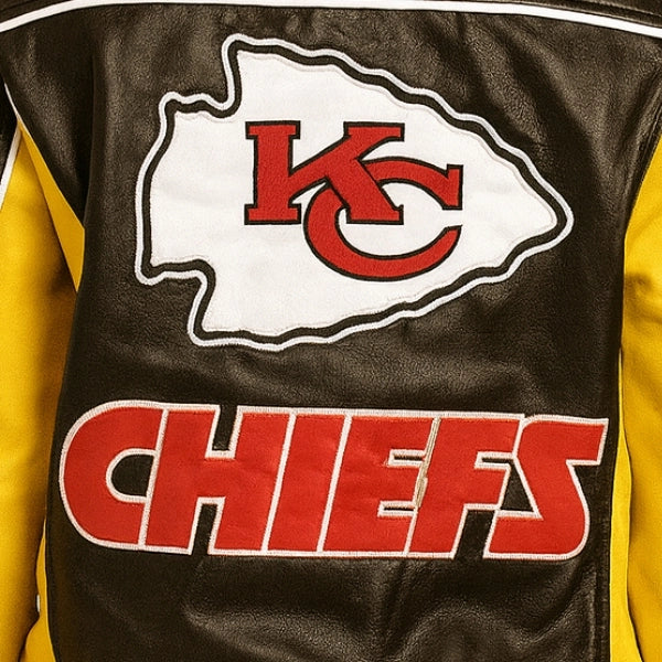 Sowachi Taylora - Women's Black Kansas City Chiefs Inspired Leather Bomber Jacket