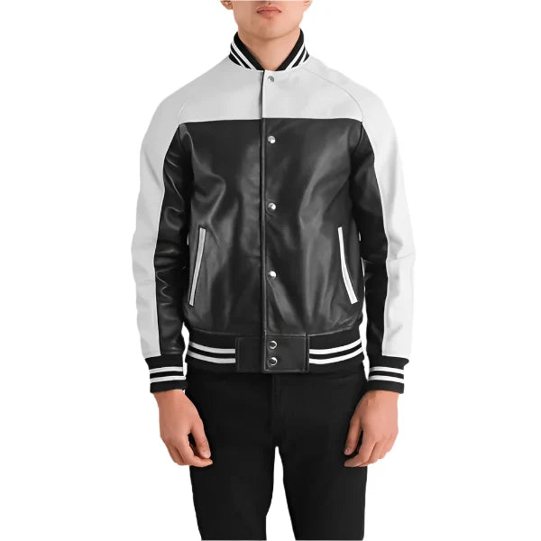 Sowachi Hazvion - Men's Black Sheepskin Leather Varsity Jacket