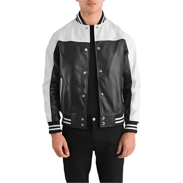 Sowachi Hazvion - Men's Black Sheepskin Leather Varsity Jacket