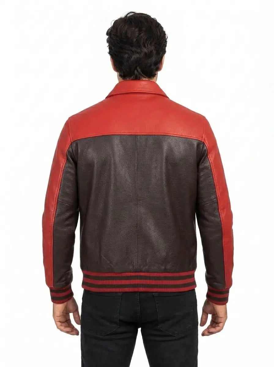 Sowachi Helvian - Red & Black Sheepskin Leather Varsity Jacket