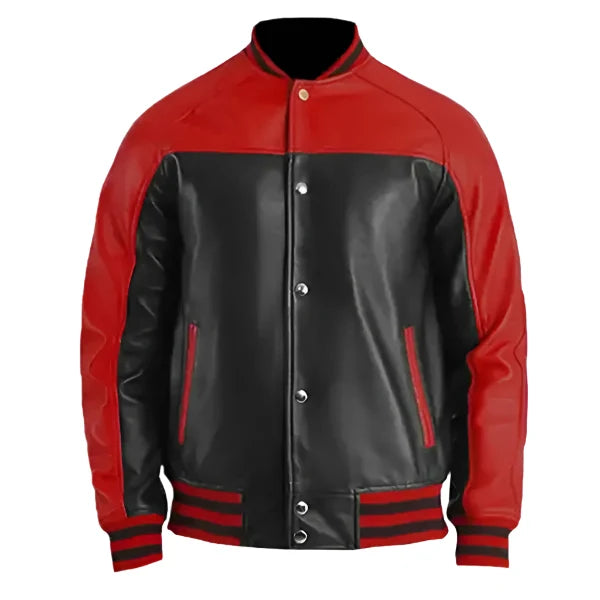 Sowachi Helvian - Red & Black Sheepskin Leather Varsity Jacket