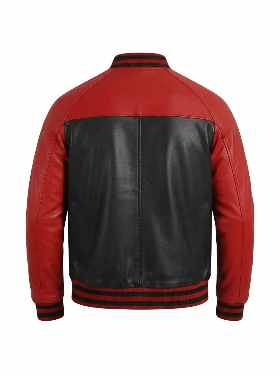 Sowachi Helvian - Red & Black Sheepskin Leather Varsity Jacket