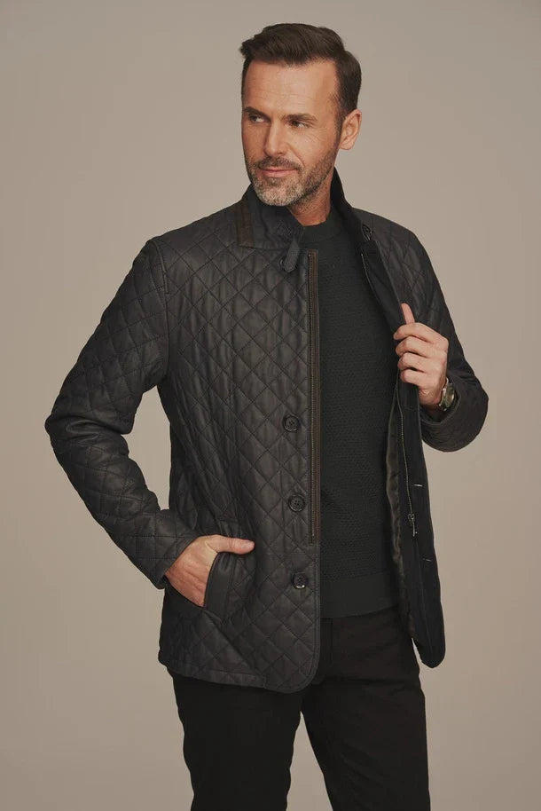 Sowachi Men's Black Quilted Leather Jacket