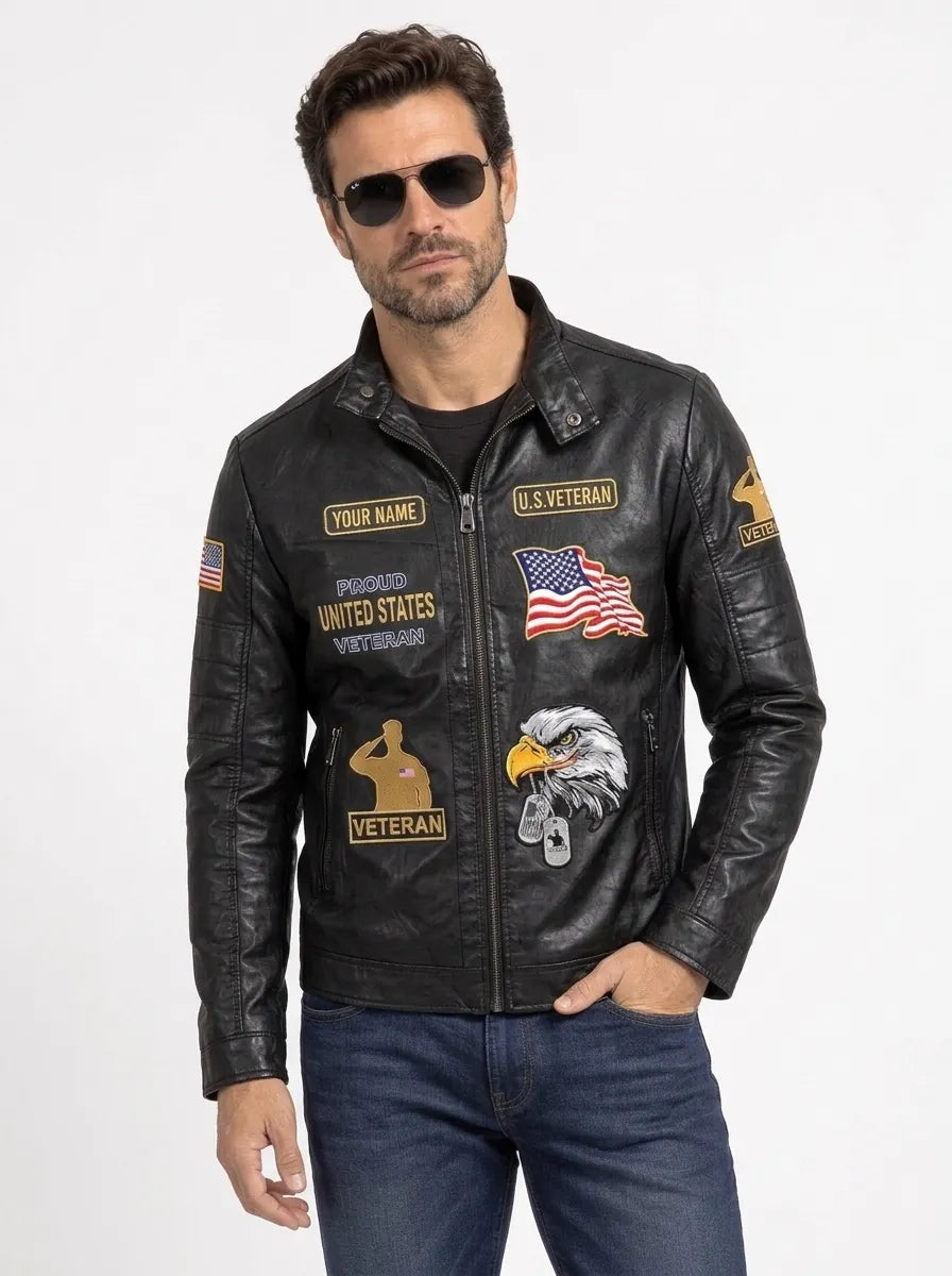Sowachi US Army Black Veteran Lambskin Leather Jacket