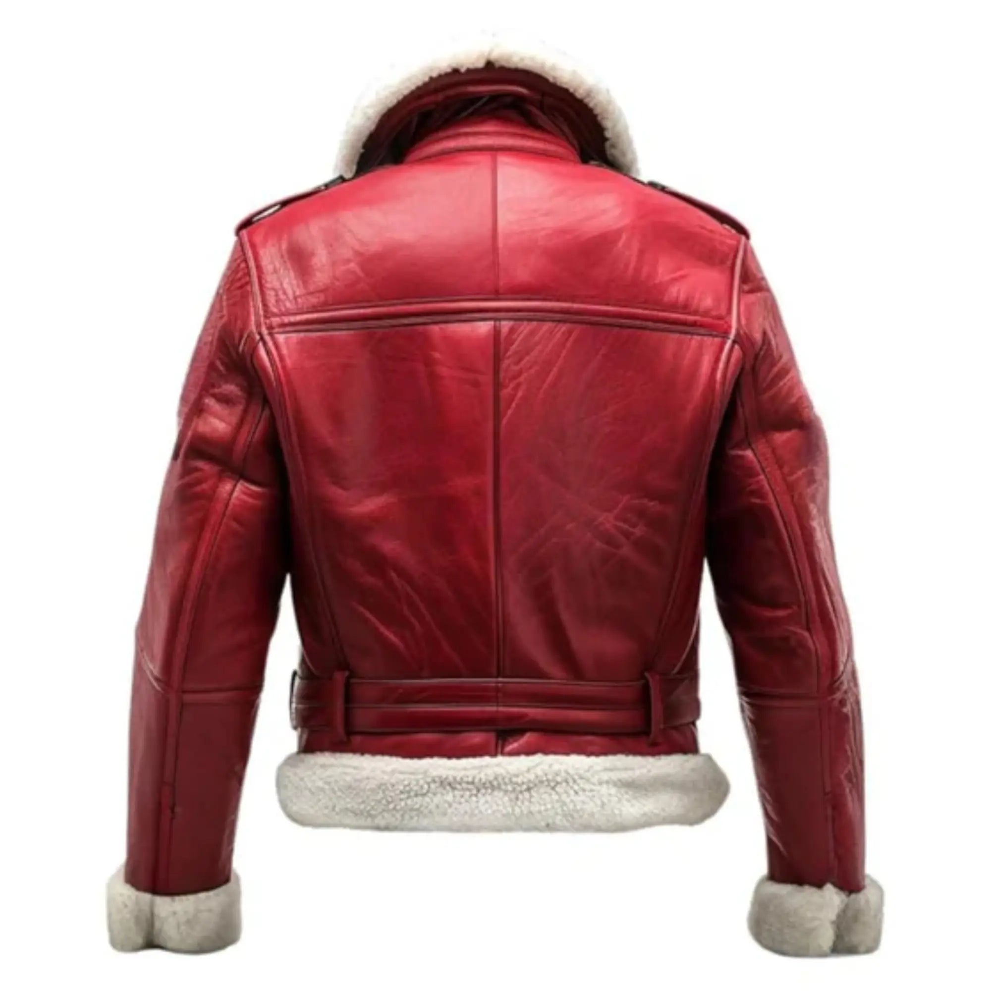 Sowachi Unisex Sheepskin Red Shearling Real Leather Jacket