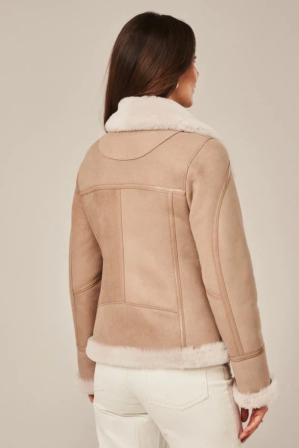 Sowachi Women's Beige Pilot Shearling Jacket
