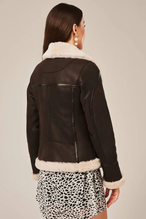 Sowachi Vella - Women's Brown Shearling Pilot Leather Jacket