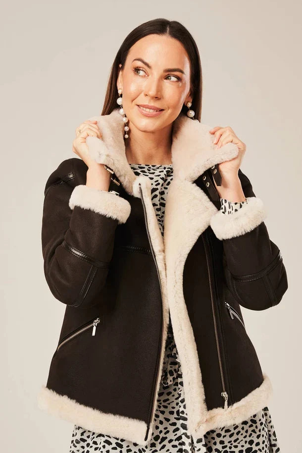 Sowachi Vella - Women's Brown Shearling Pilot Leather Jacket