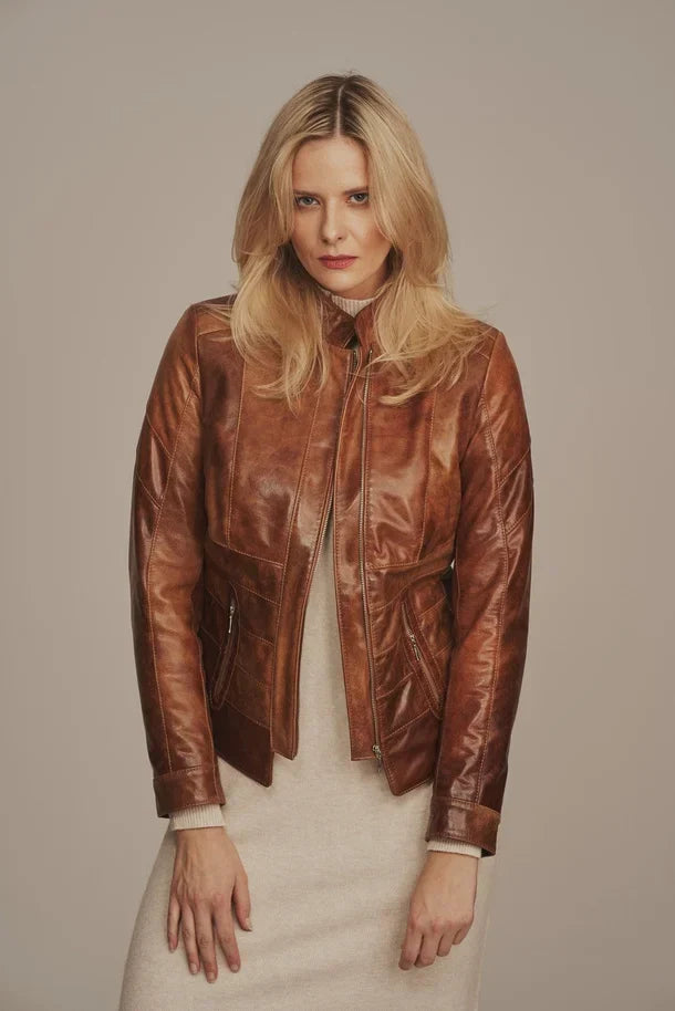 Sowachi Velmira - Women's Distressed Brown Leather Jacket