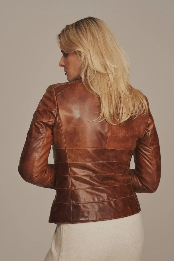 Sowachi Velmira - Women's Distressed Brown Leather Jacket