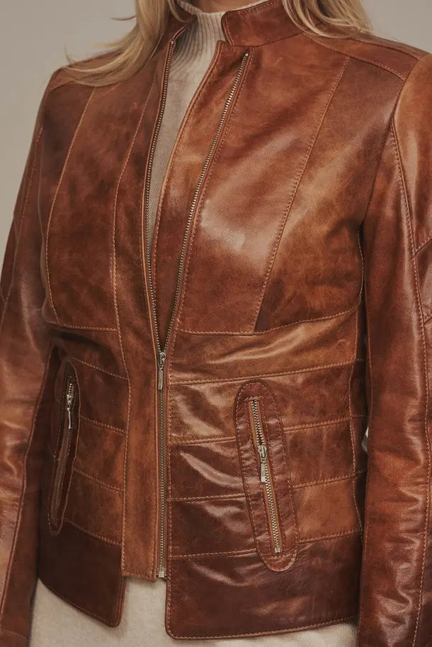 Sowachi Velmira - Women's Distressed Brown Leather Jacket
