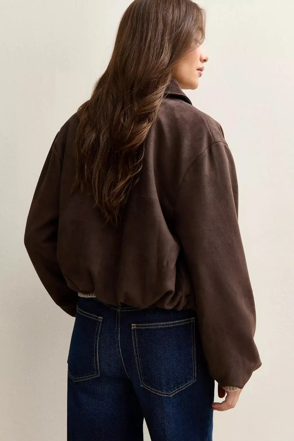 Sowachi Women's Suede Leather Brown Bomber Jacket