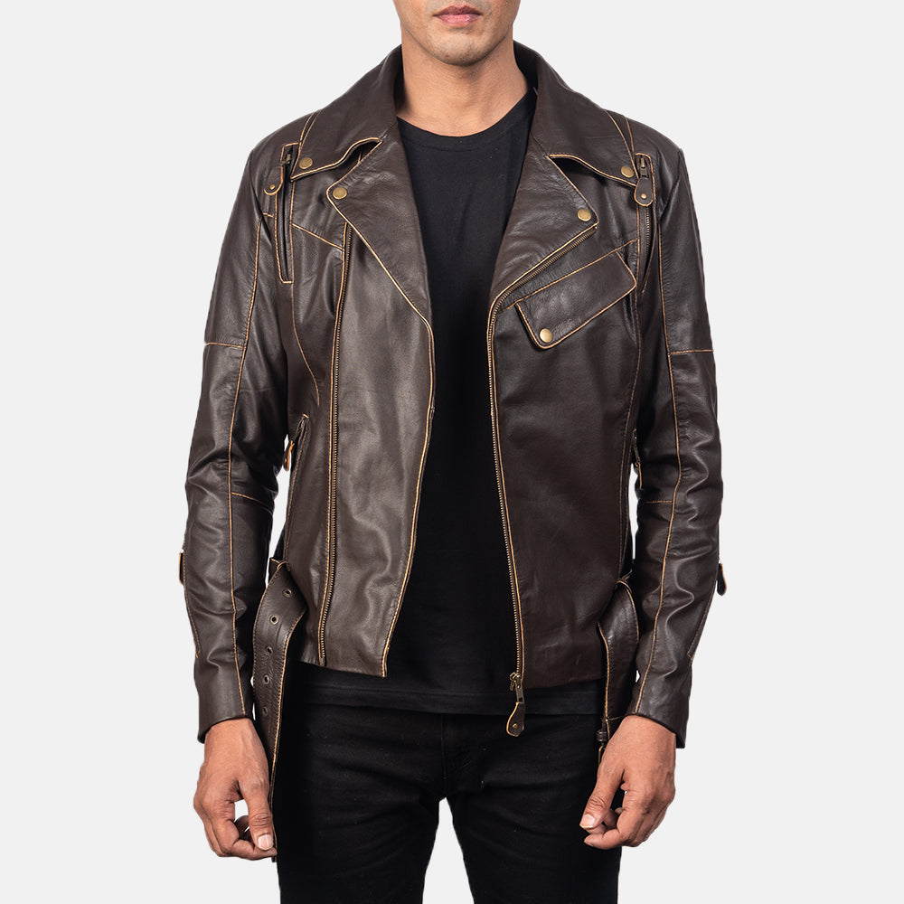 Sowachi Vincent Brown Leather Biker Jacket