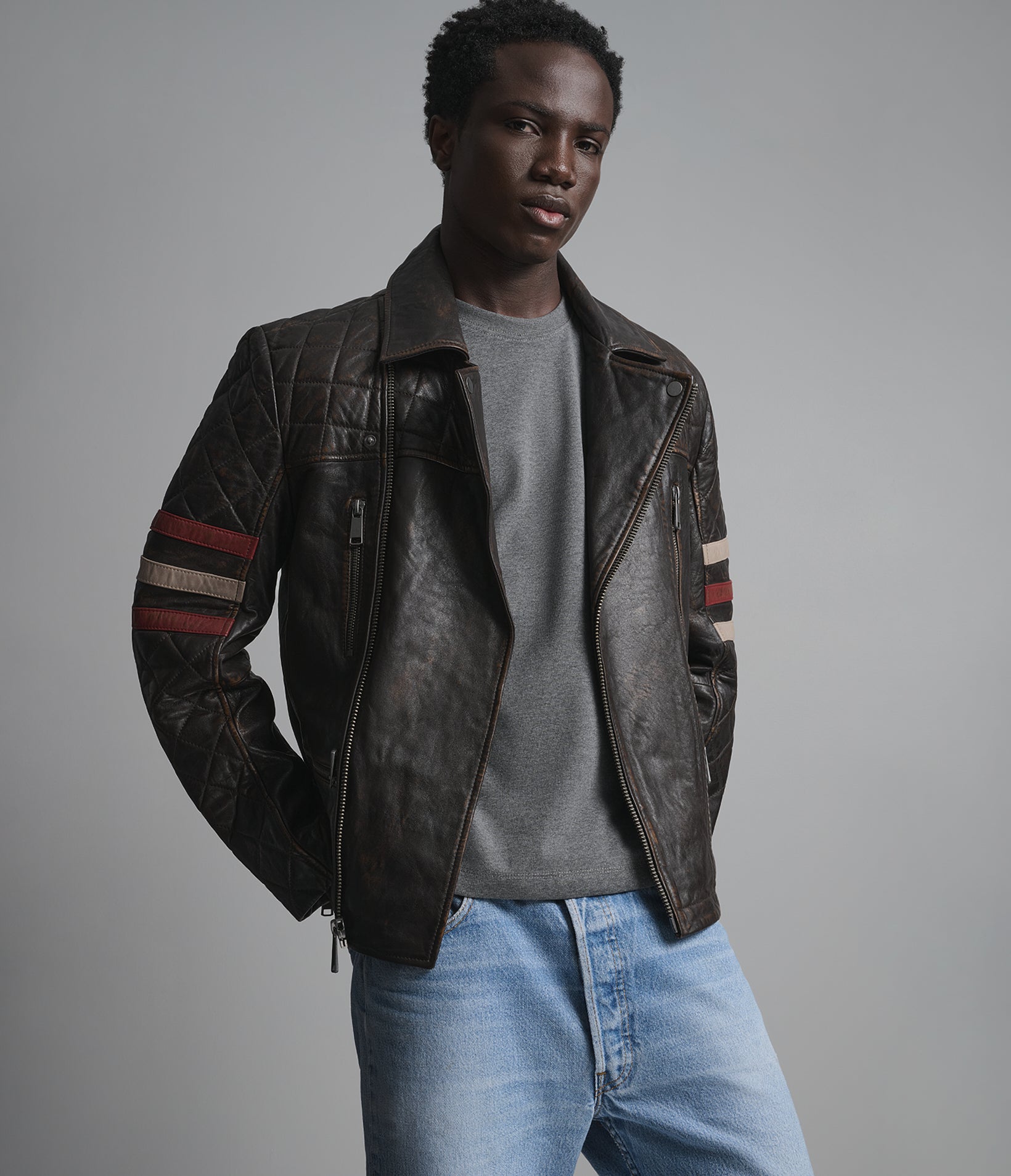 Colton Vintage Striped Moto Jacket