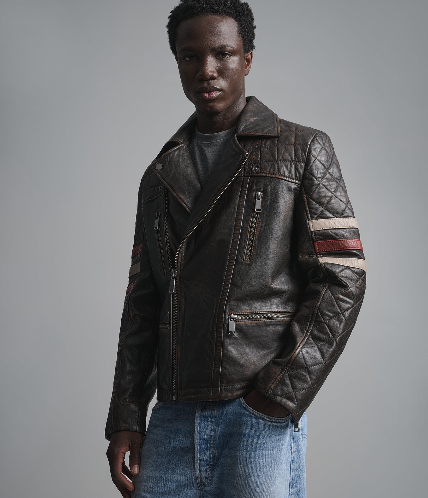 Colton Vintage Striped Moto Jacket