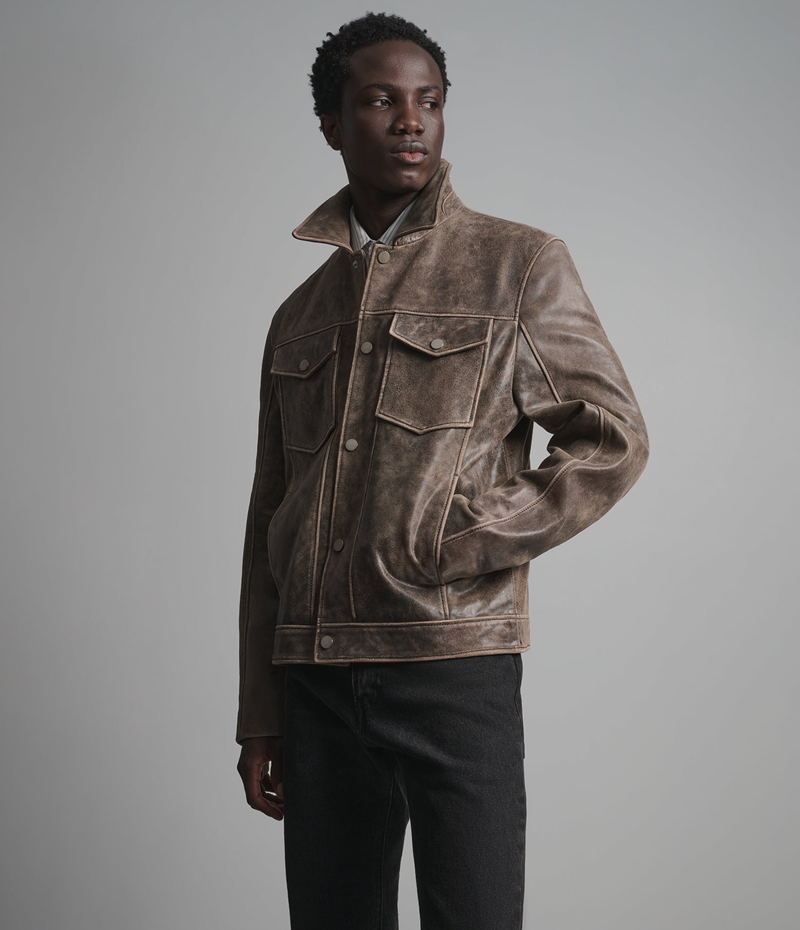 Jonah Vintage Leather Shirt Jacket