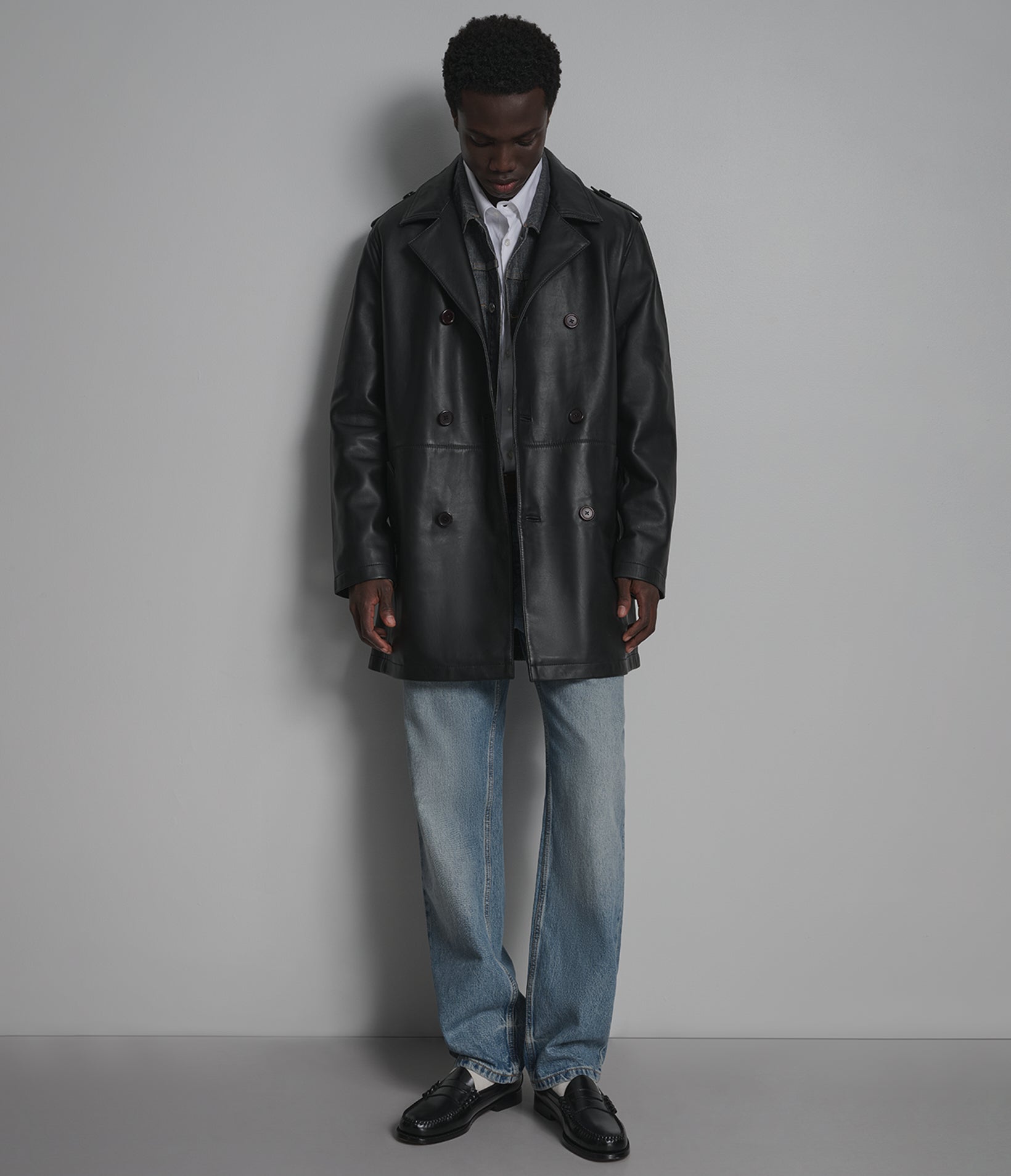 Otto Double-Breasted Short Leather Car Coat