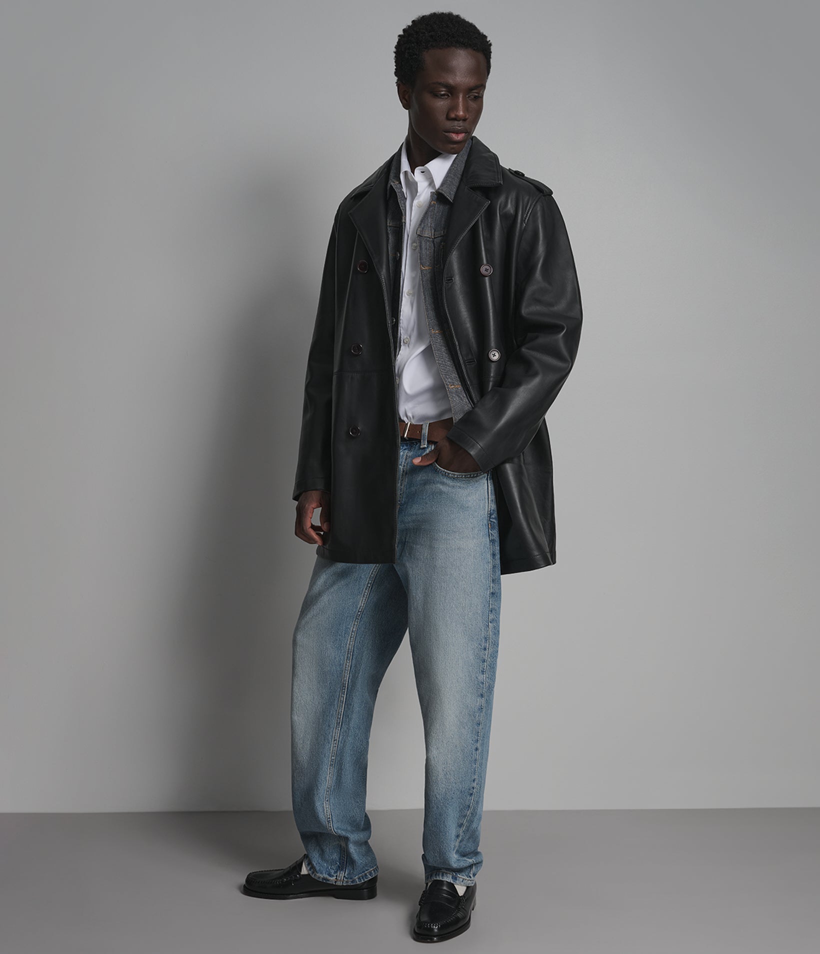 Otto Double-Breasted Short Leather Car Coat