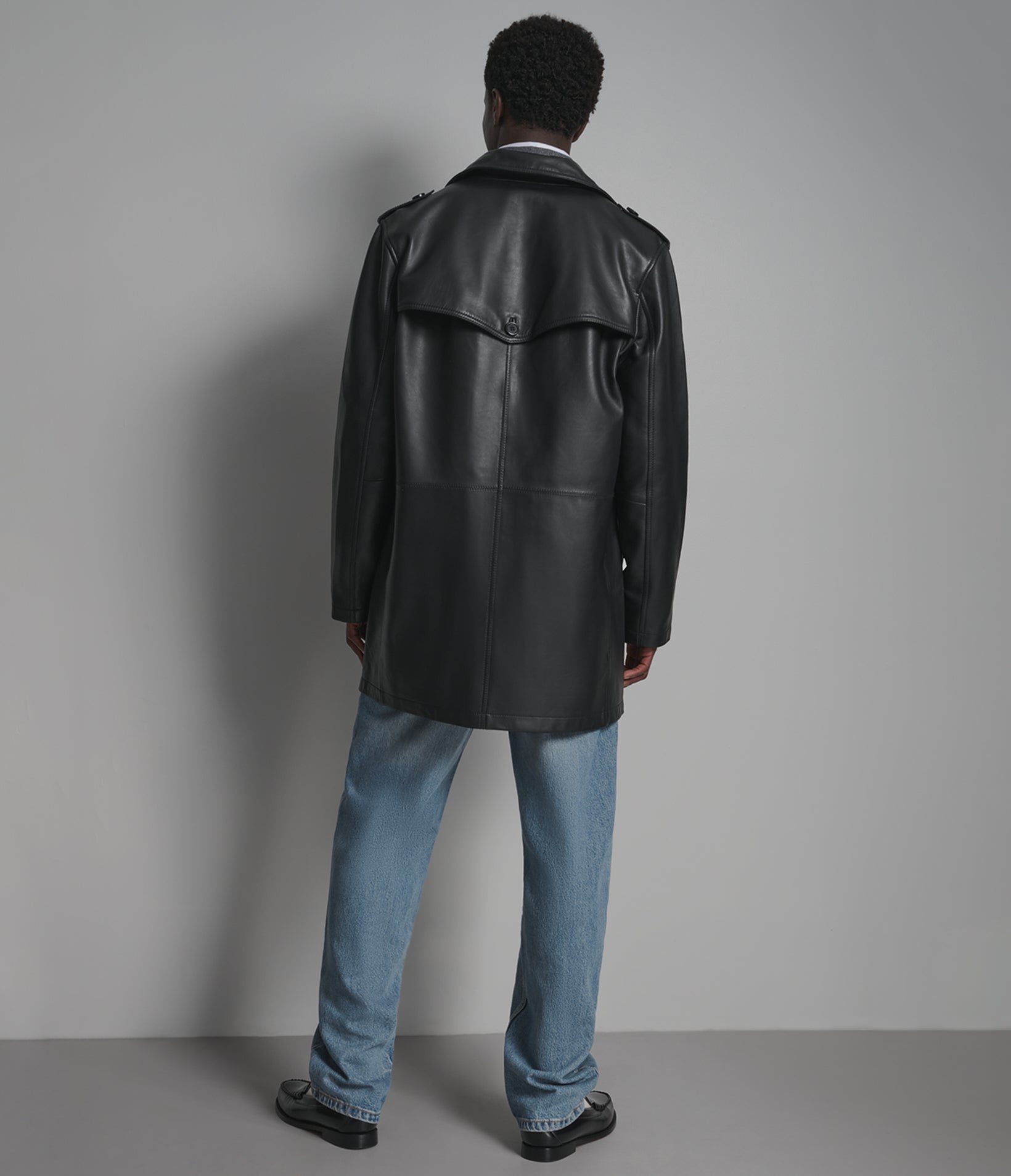 Otto Double-Breasted Short Leather Car Coat