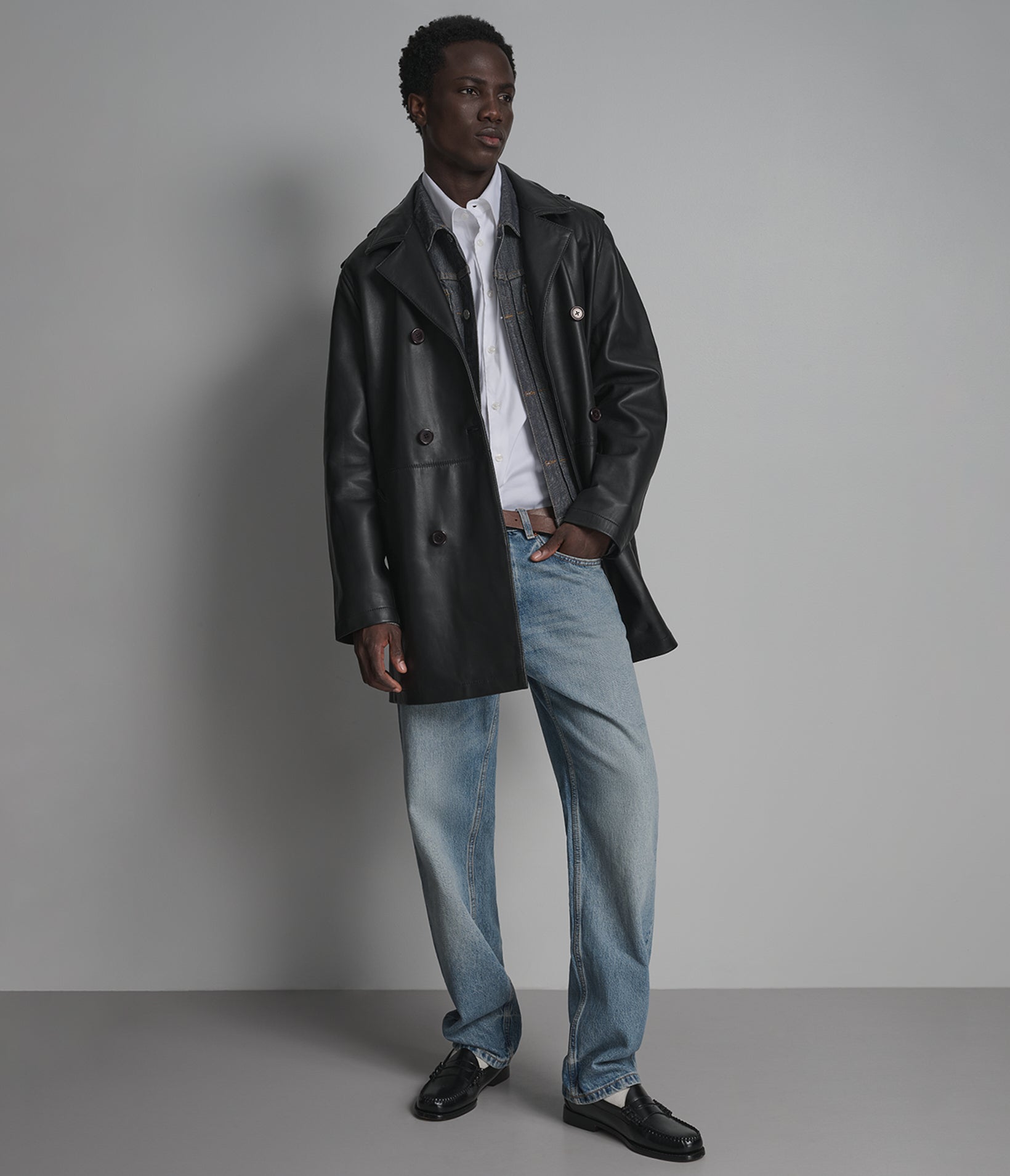 Otto Double-Breasted Short Leather Car Coat