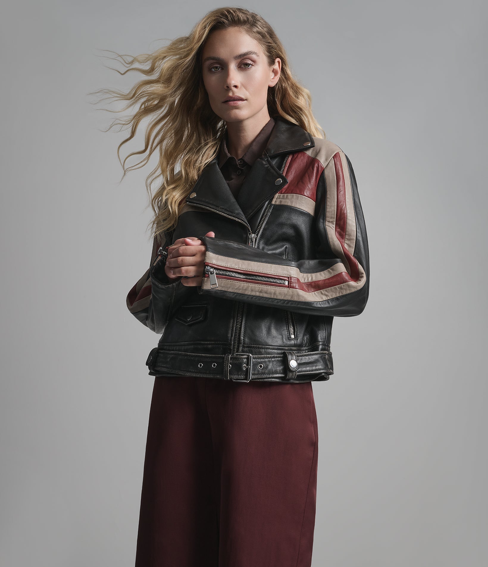 Kya Vintage Striped Moto Jacket