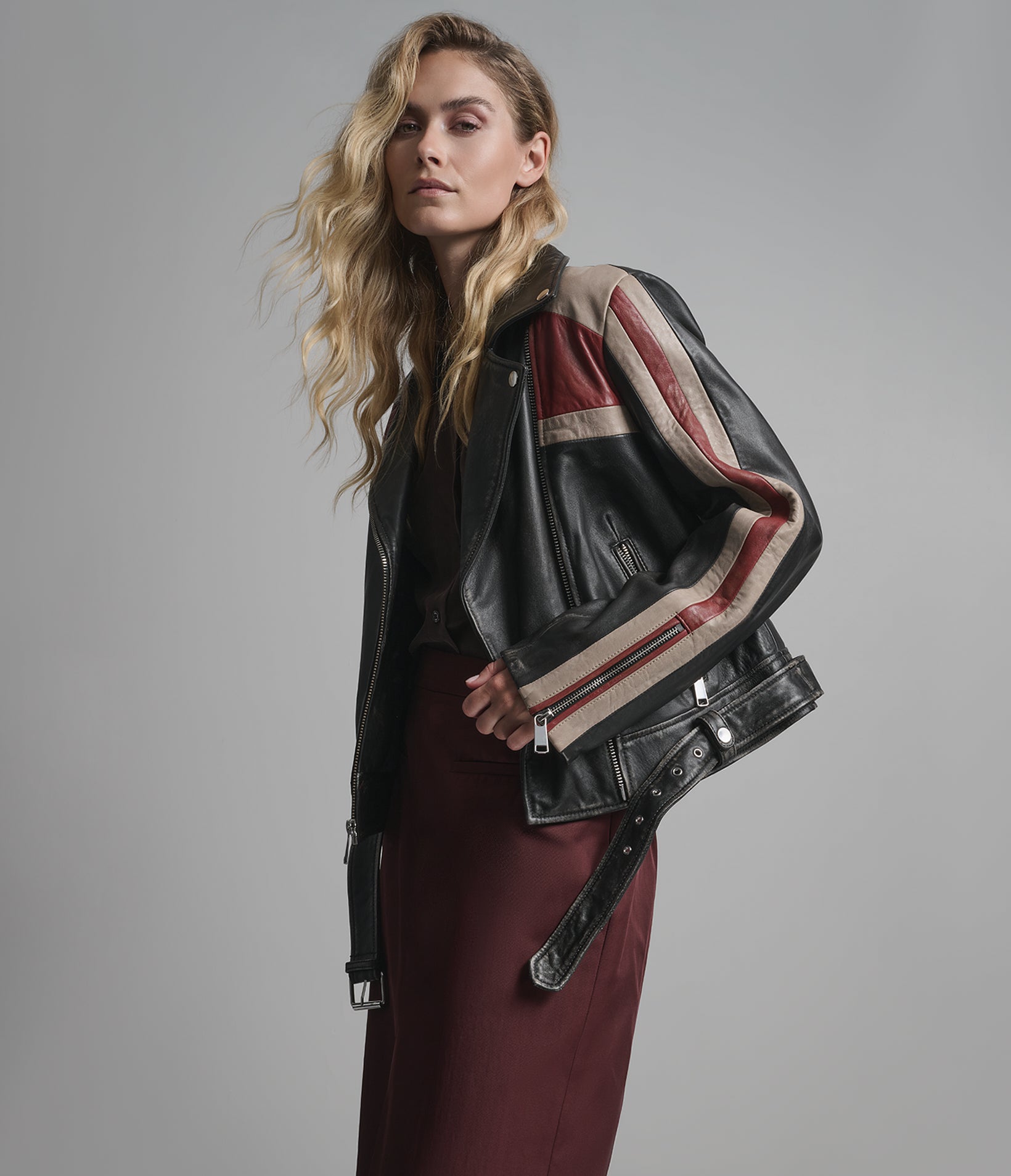 Kya Vintage Striped Moto Jacket