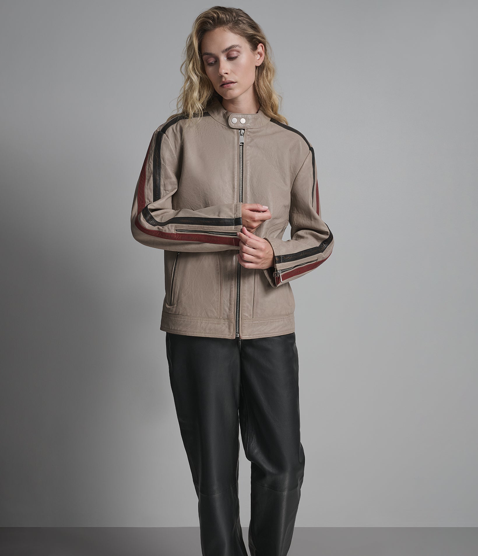 Nova Vintage Leather Striped Racer Jacket