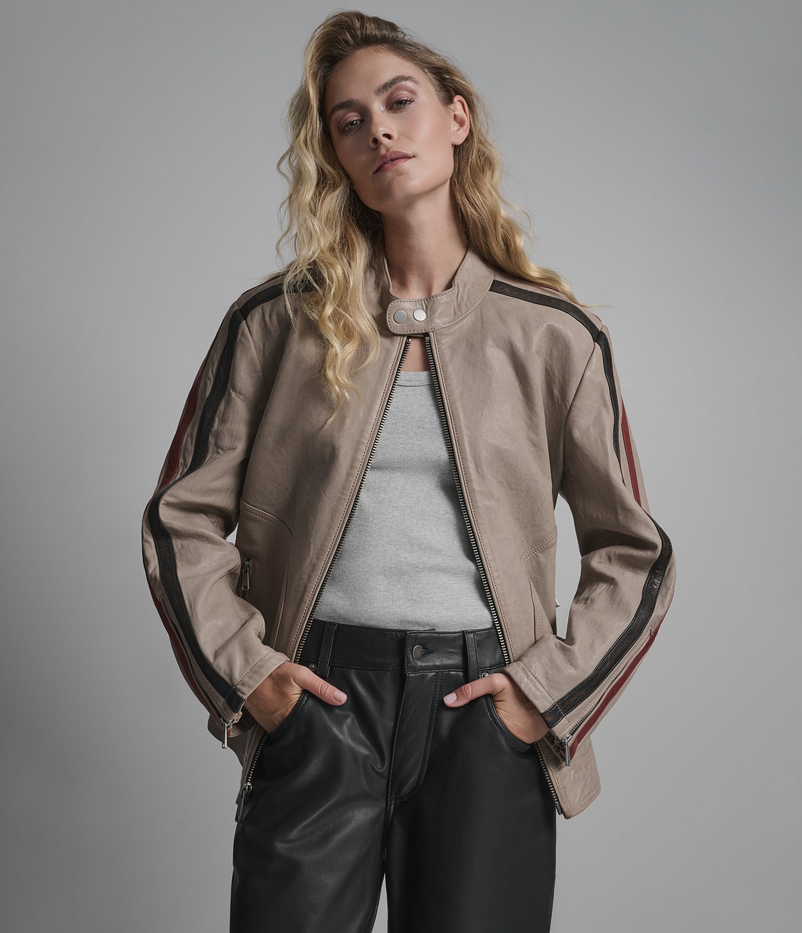 Nova Vintage Leather Striped Racer Jacket