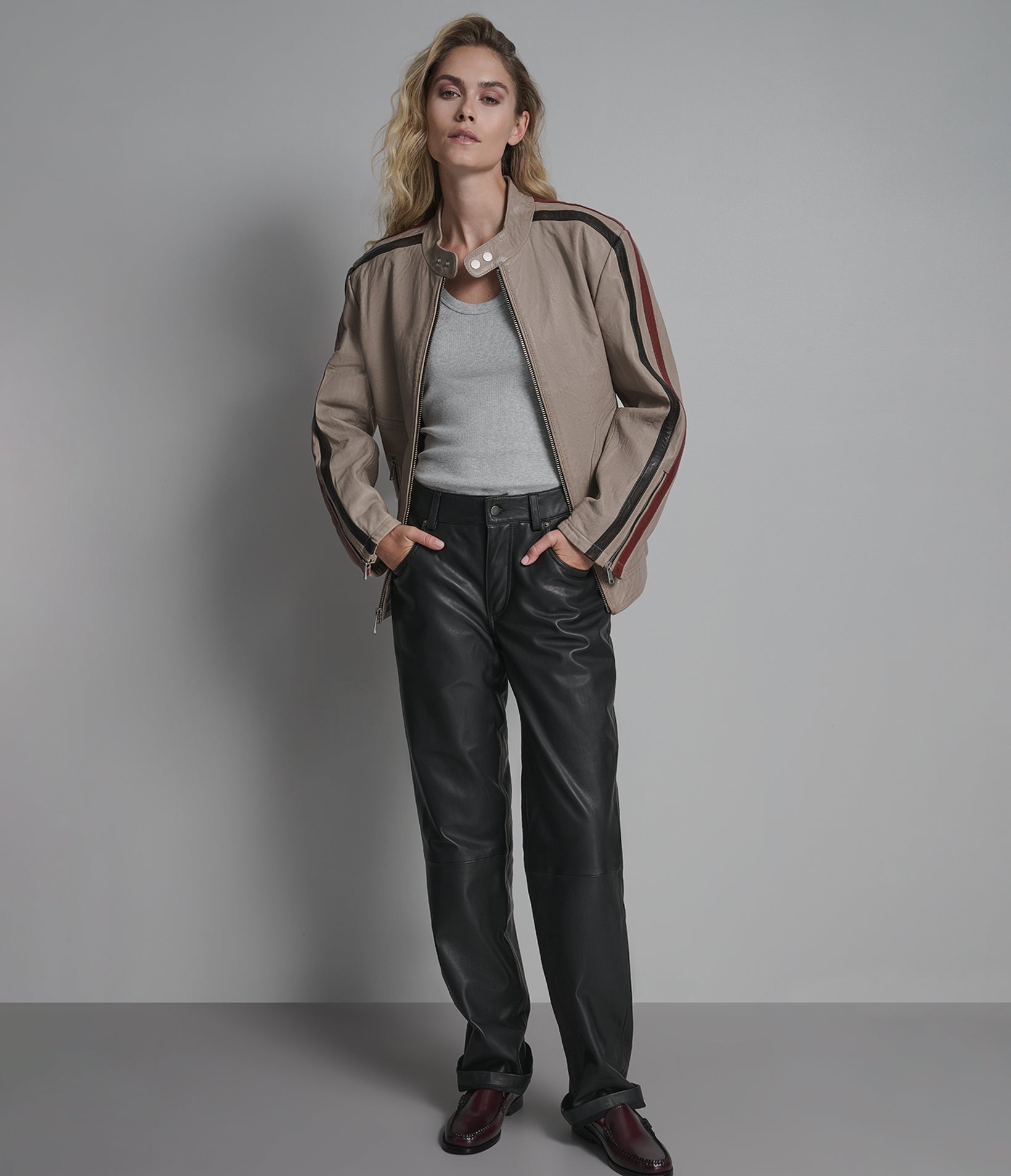 Nova Vintage Leather Striped Racer Jacket