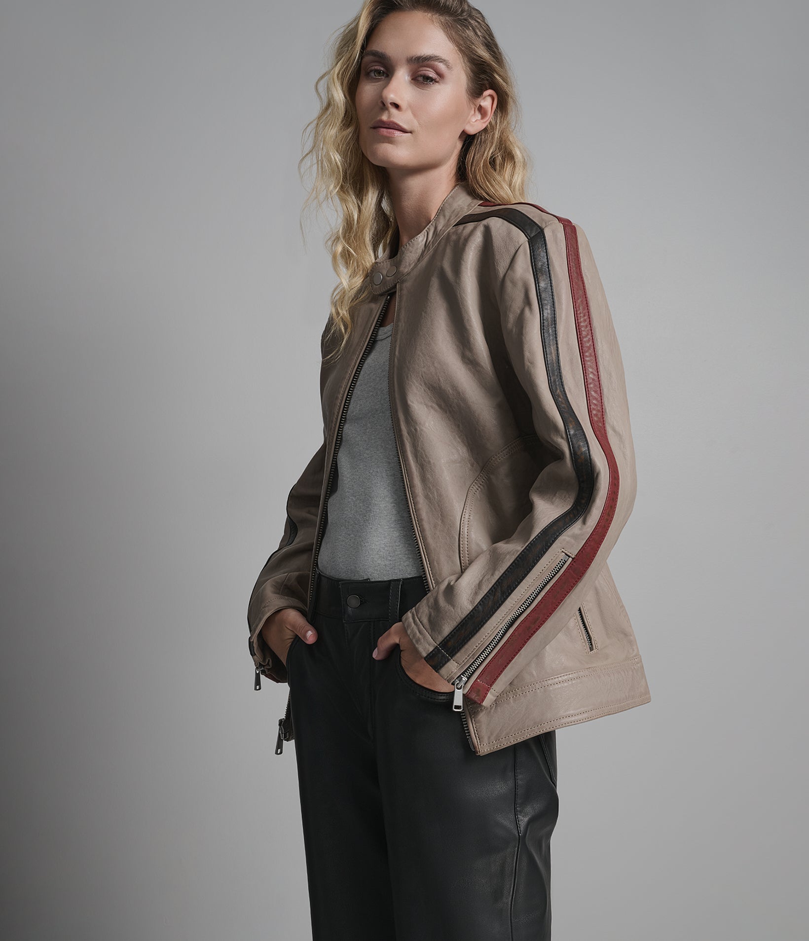 Nova Vintage Leather Striped Racer Jacket