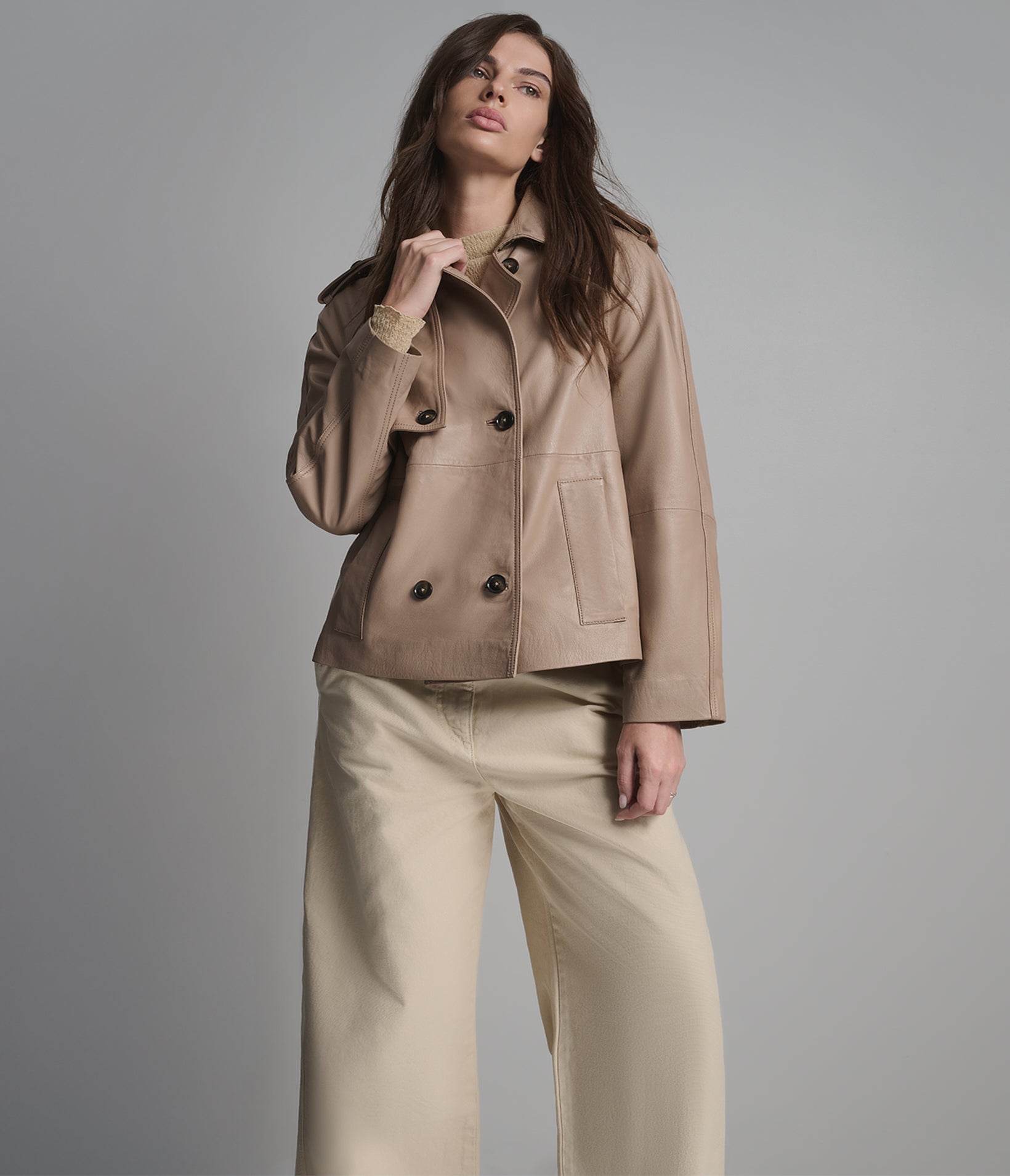 Teagan Double-breasted Short Trench Jacket