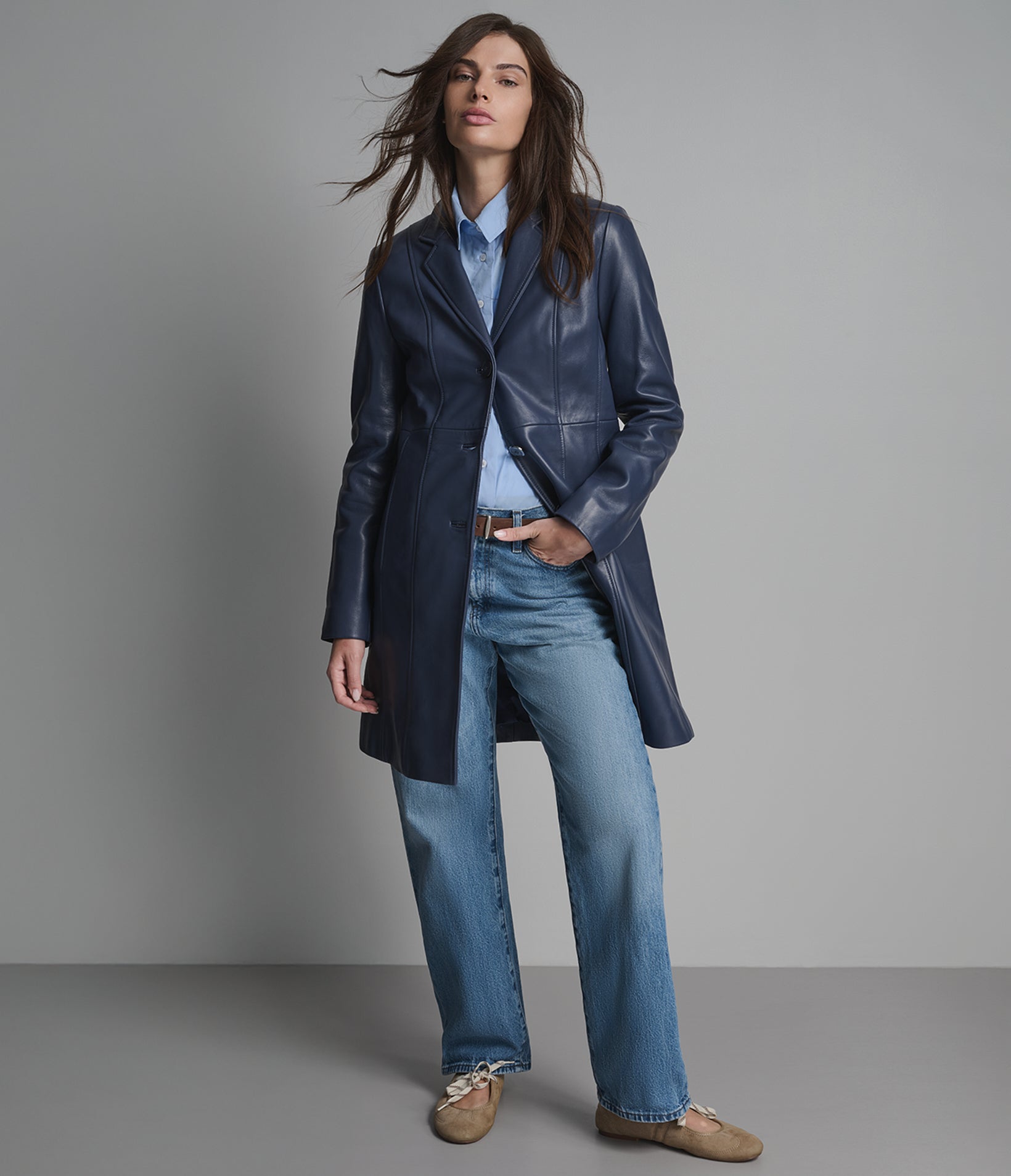 Nora Button Down Leather Trench Coat
