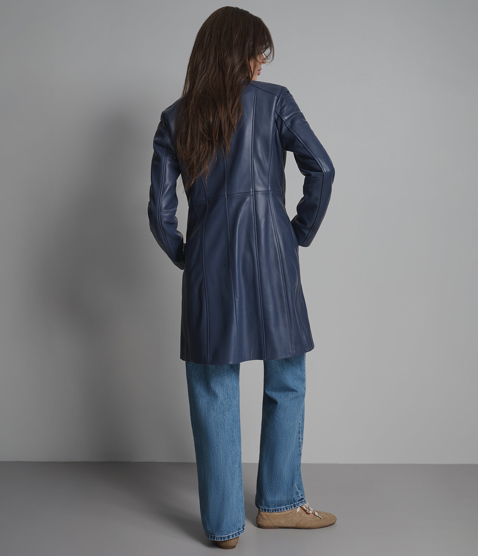 Nora Button Down Leather Trench Coat