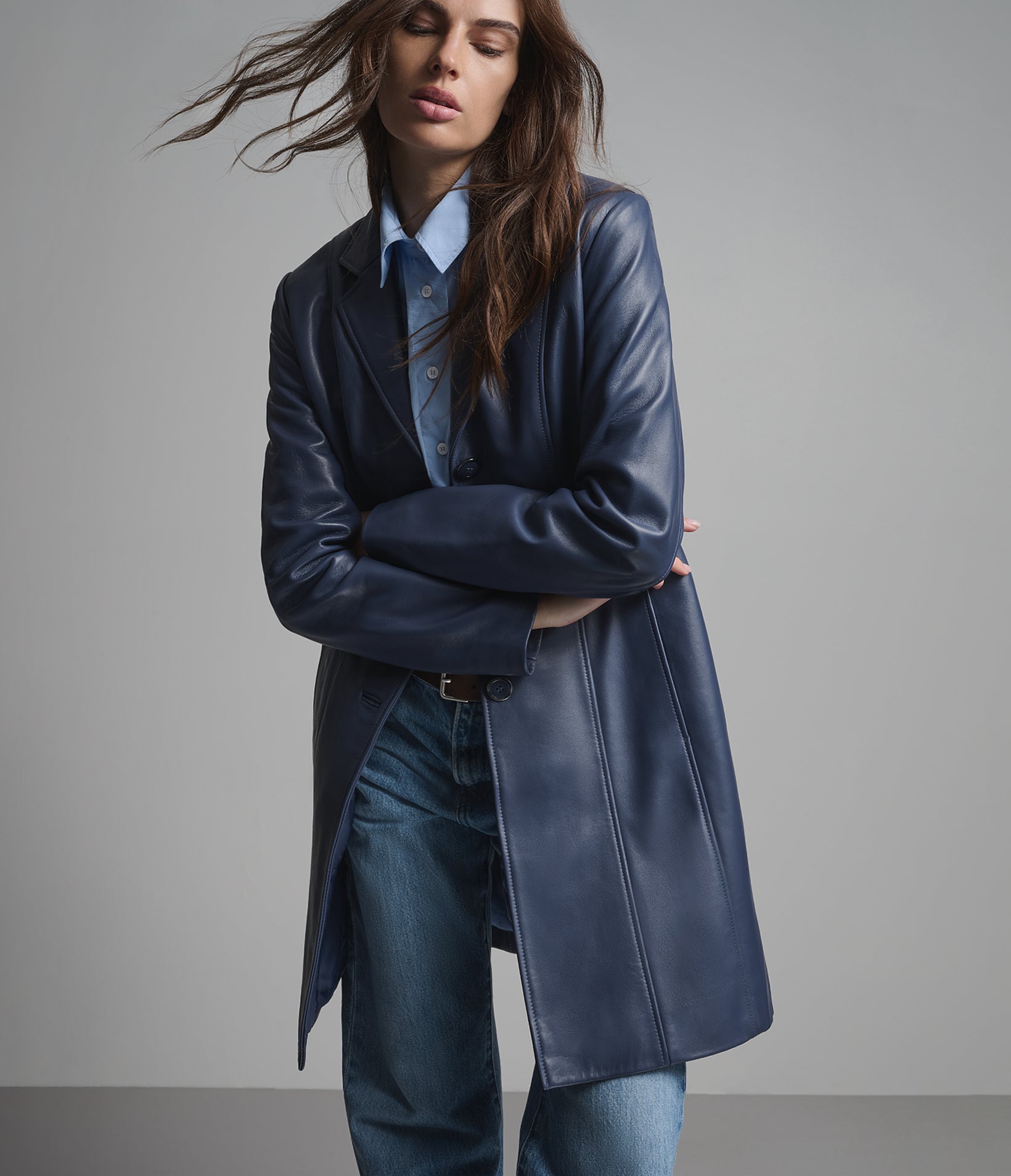 Nora Button Down Leather Trench Coat