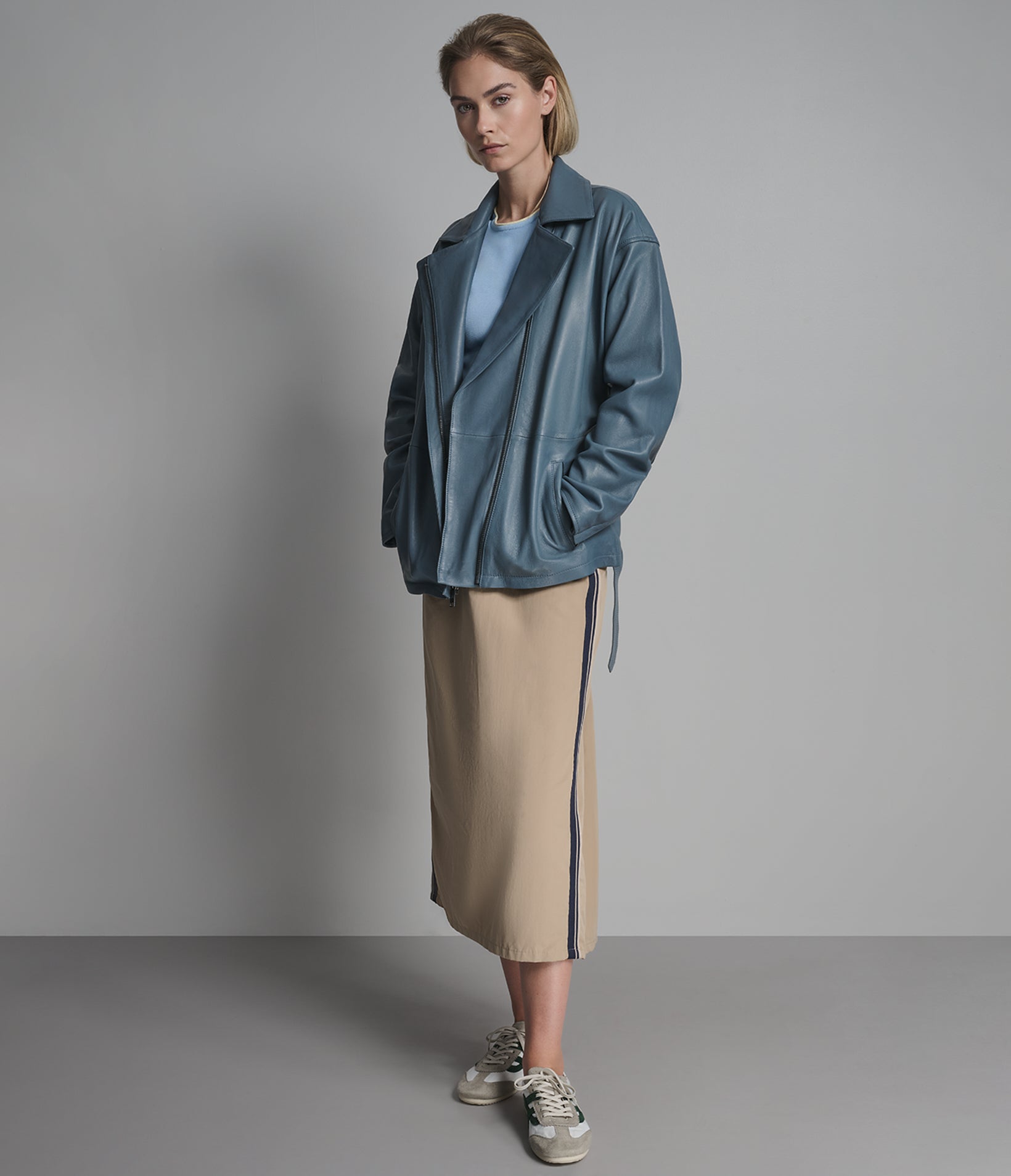 Monroe Leather Belted Asymmetric Moto Jacket