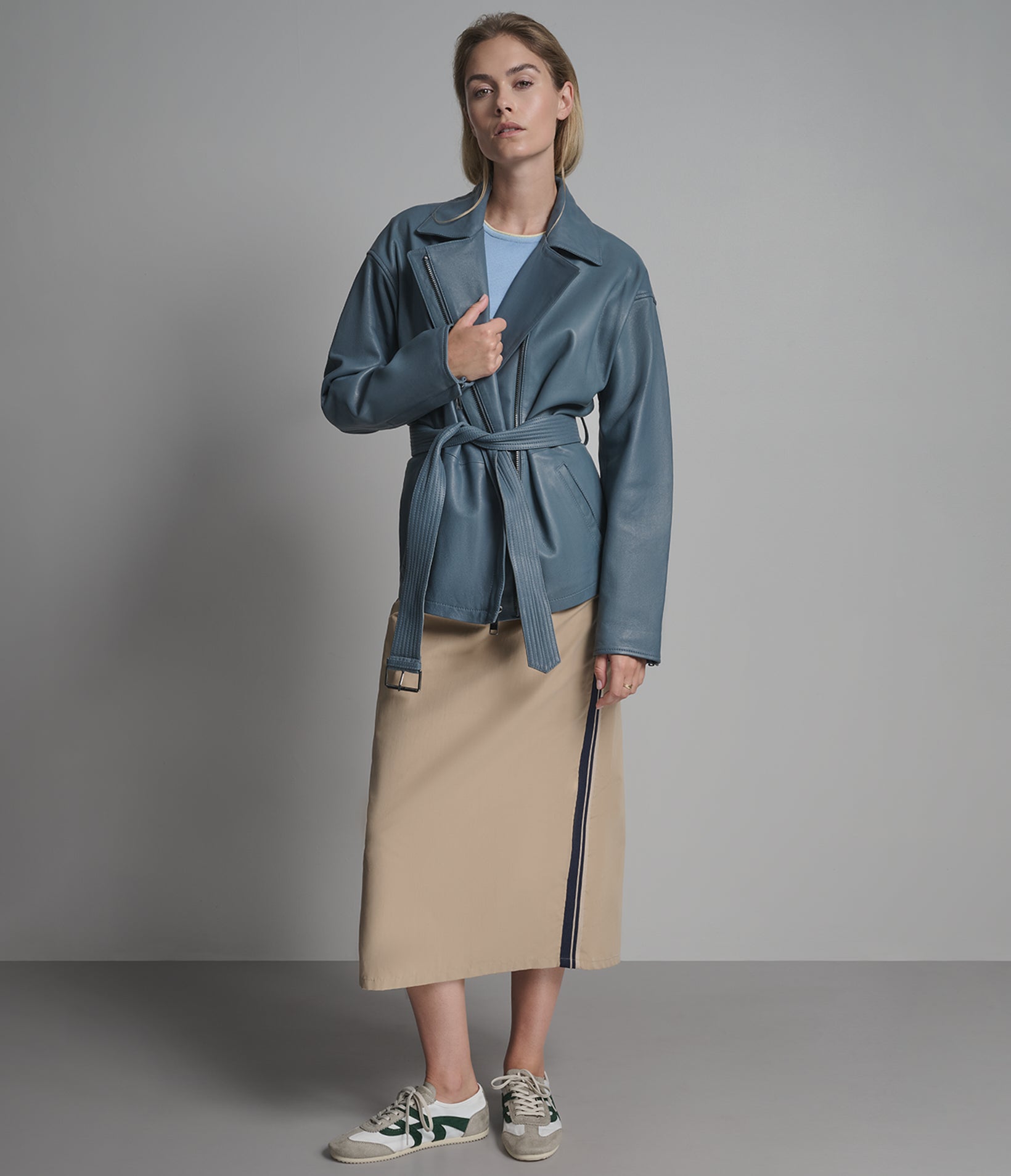 Monroe Leather Belted Asymmetric Moto Jacket