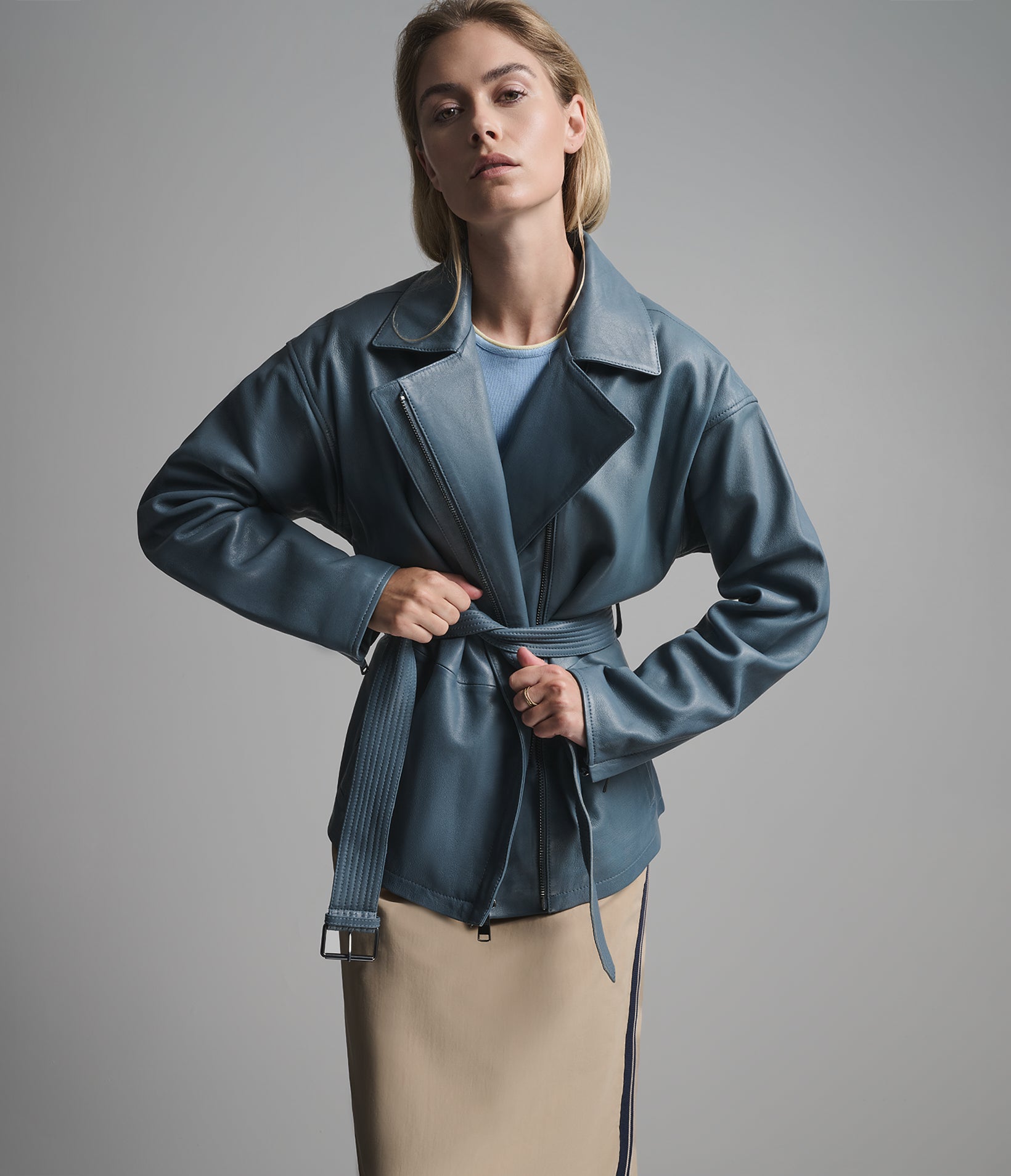 Monroe Leather Belted Asymmetric Moto Jacket