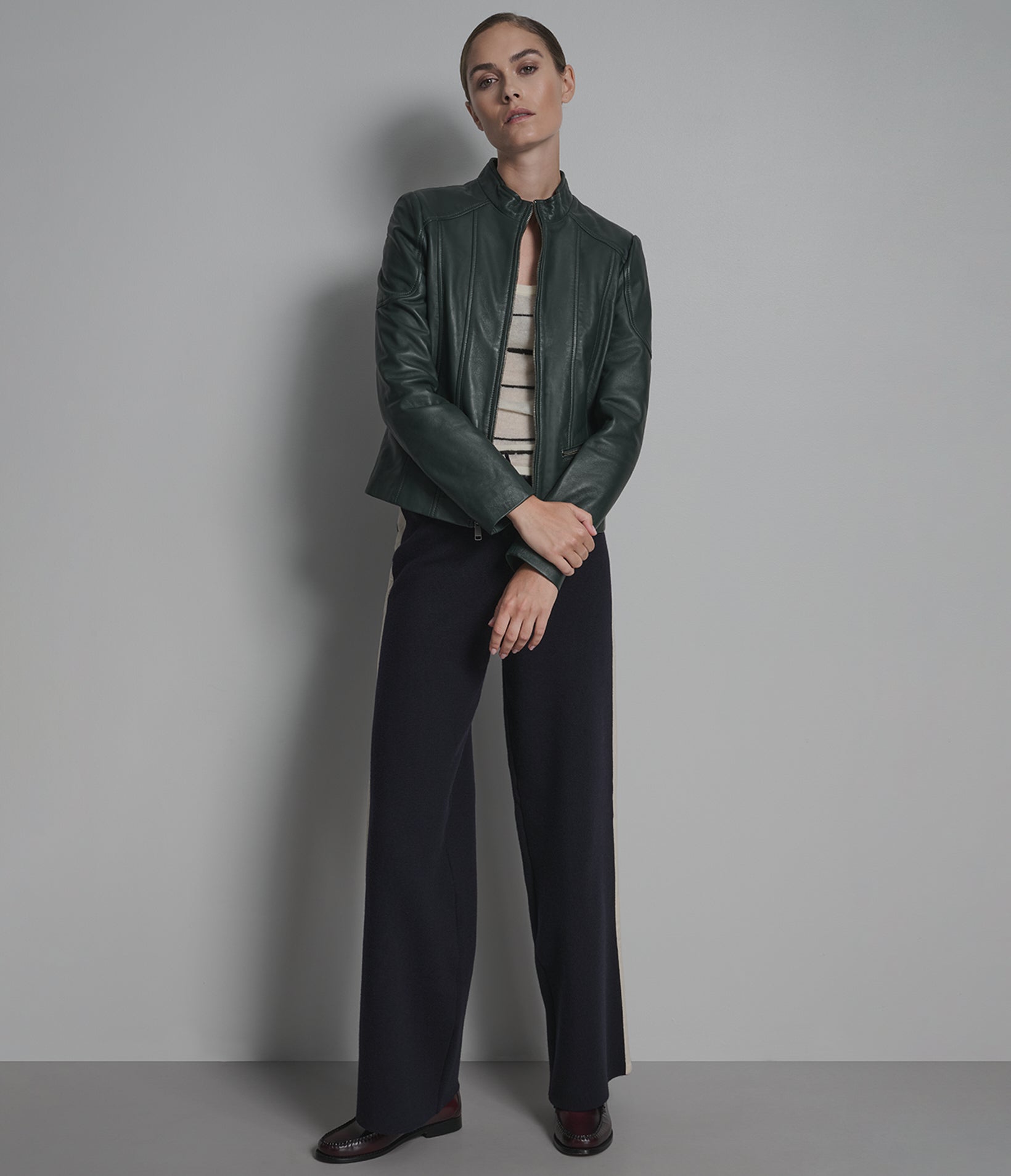 Caitlin Leather Scuba Racer Jacket