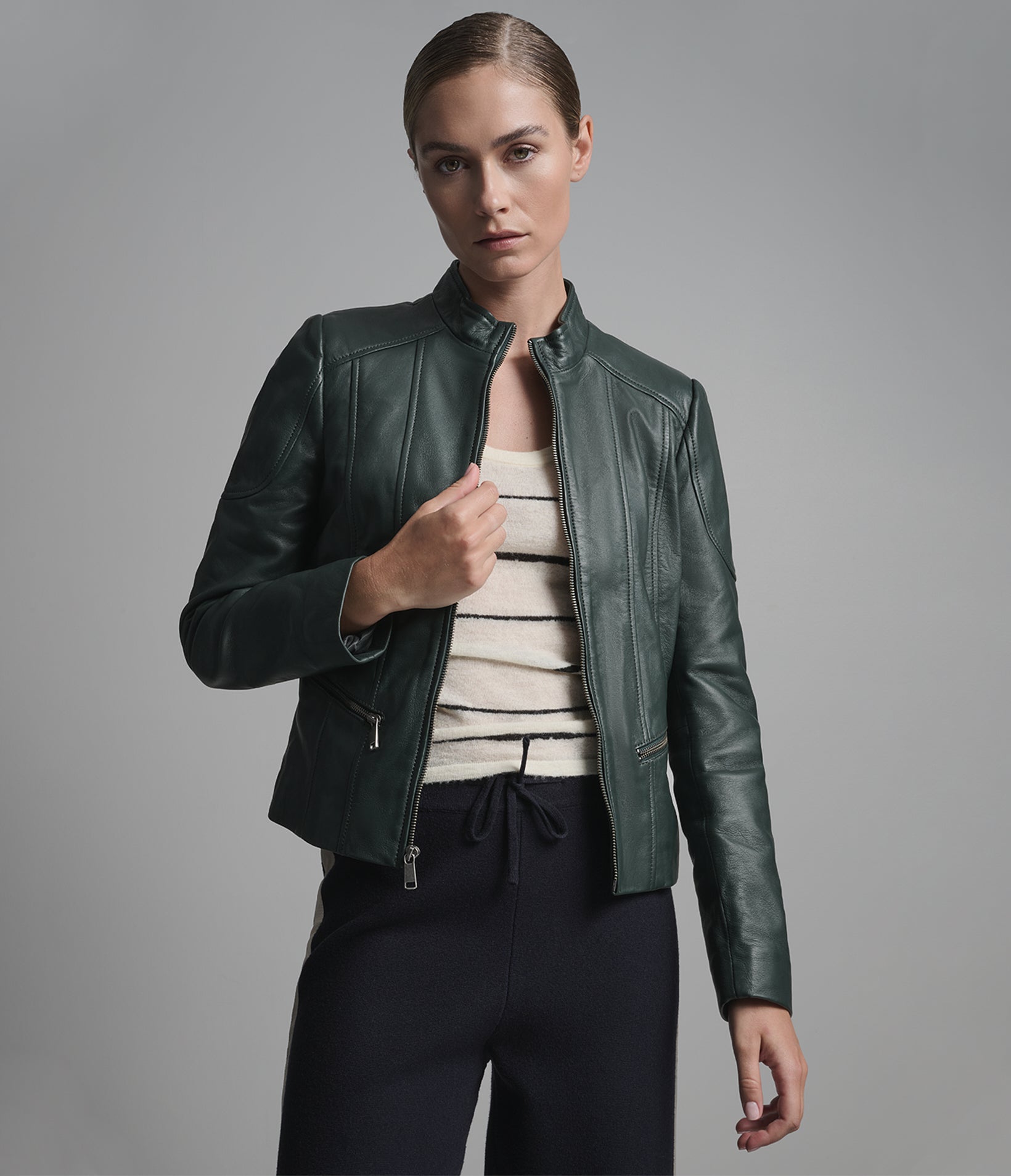 Caitlin Leather Scuba Racer Jacket