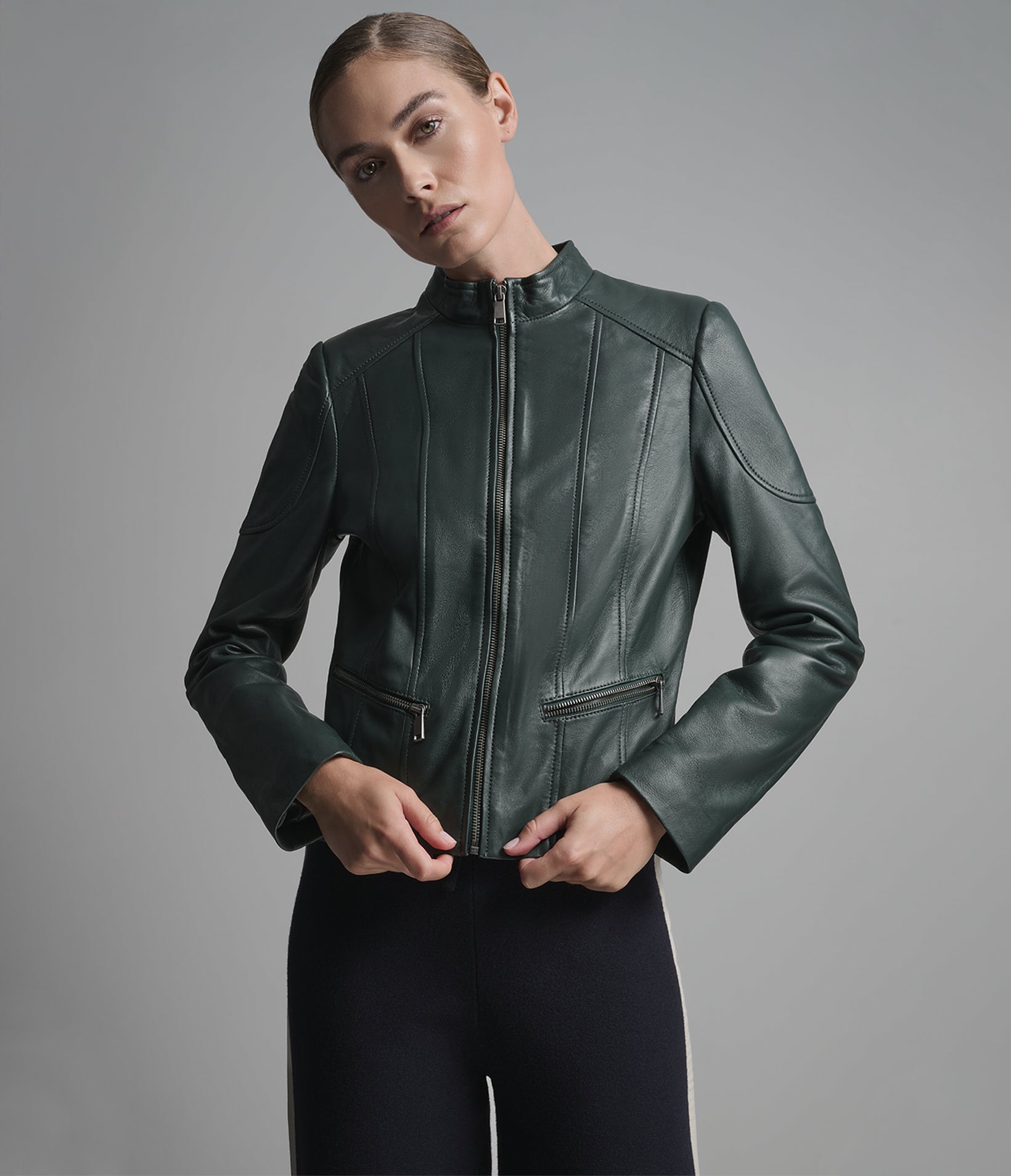 Caitlin Leather Scuba Racer Jacket