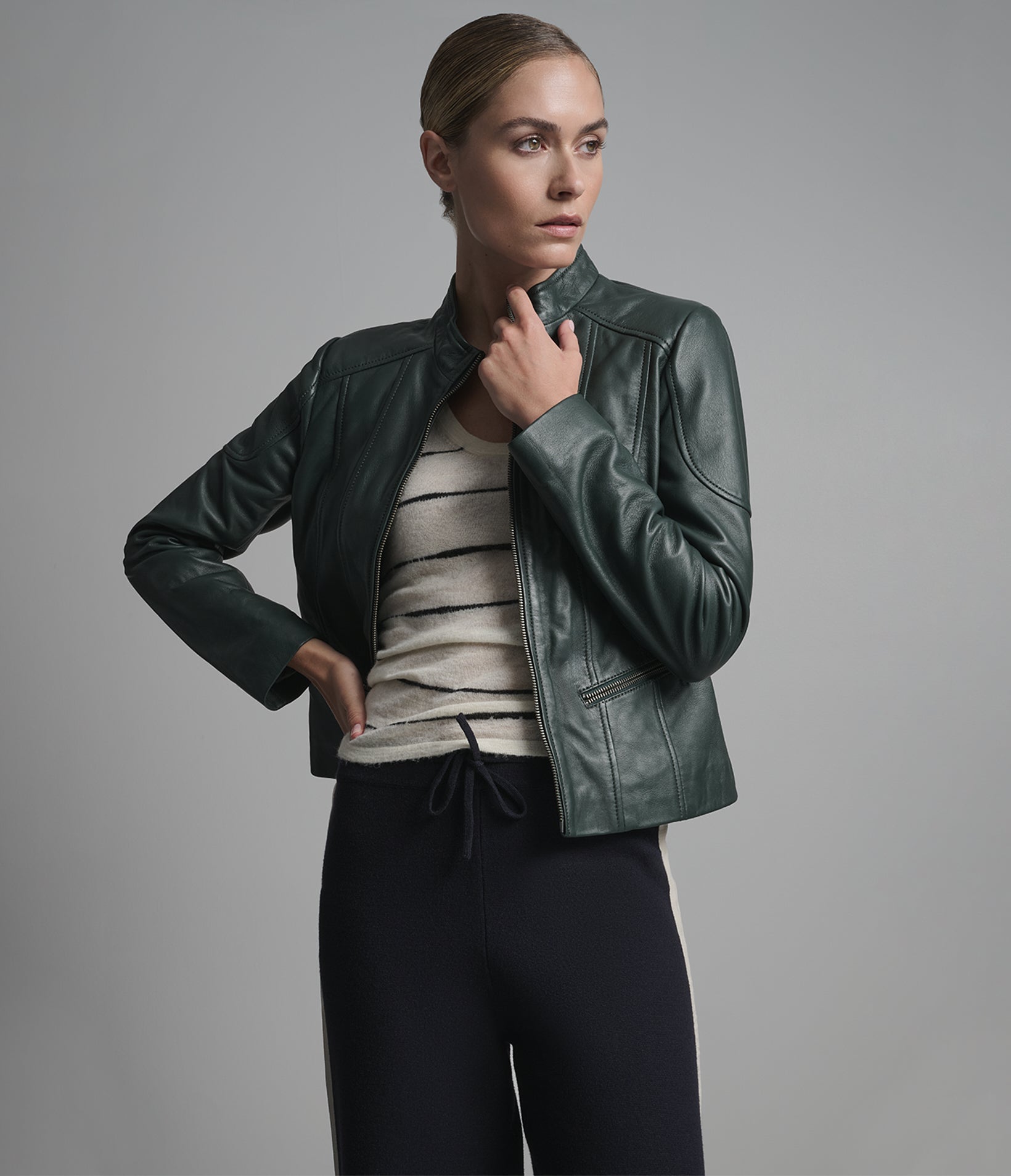 Caitlin Leather Scuba Racer Jacket
