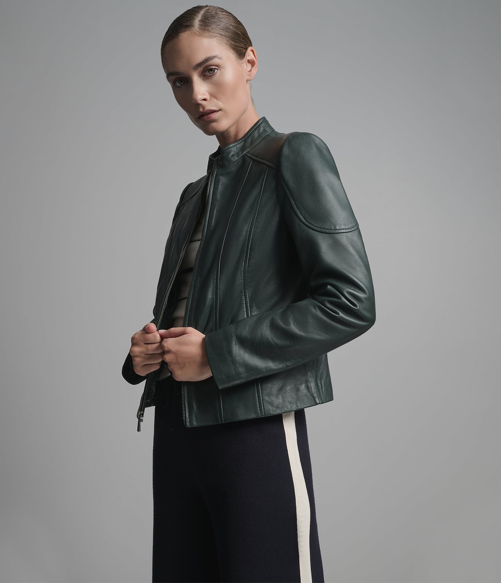 Caitlin Leather Scuba Racer Jacket