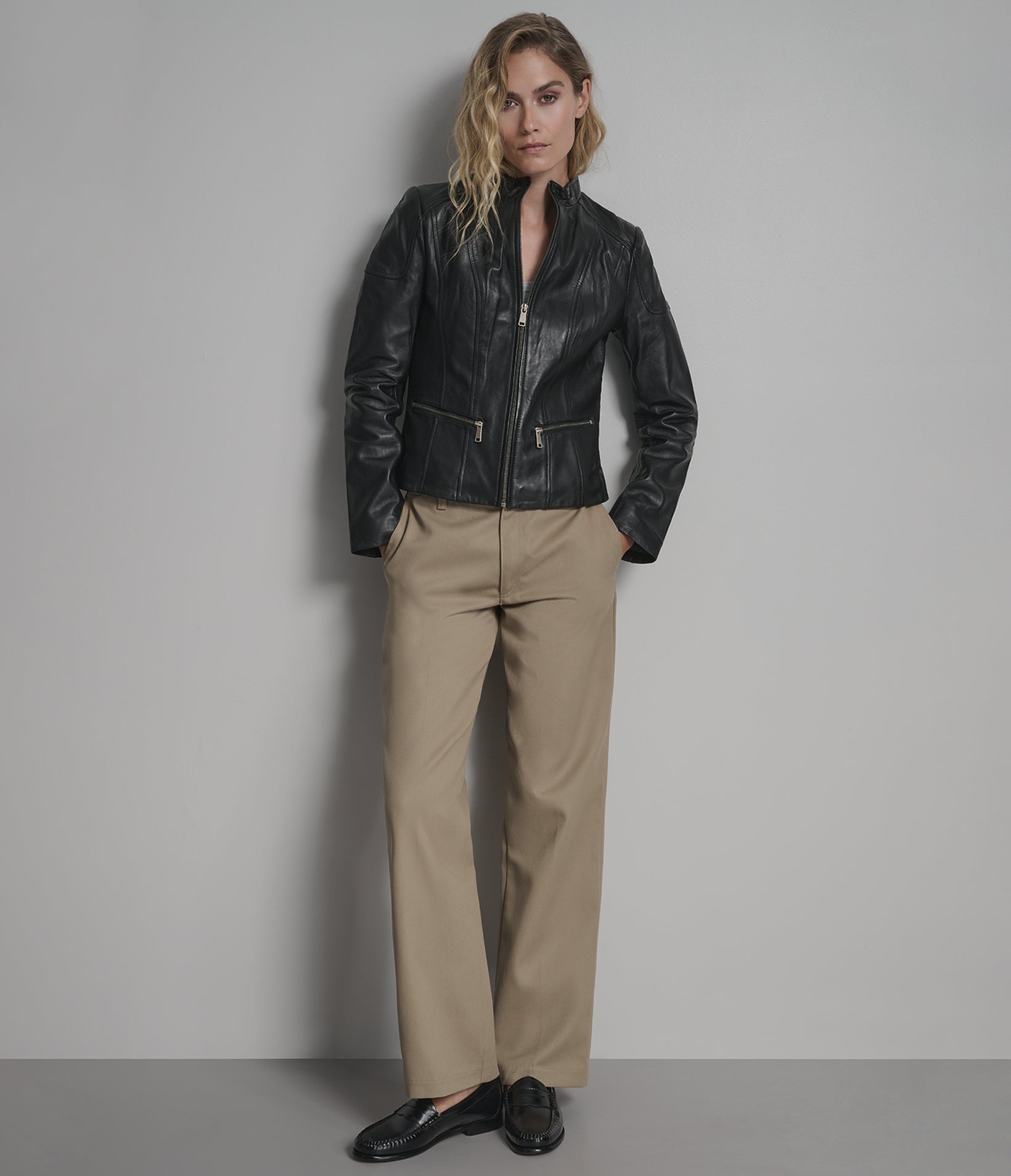 Caitlin Leather Scuba Jacket